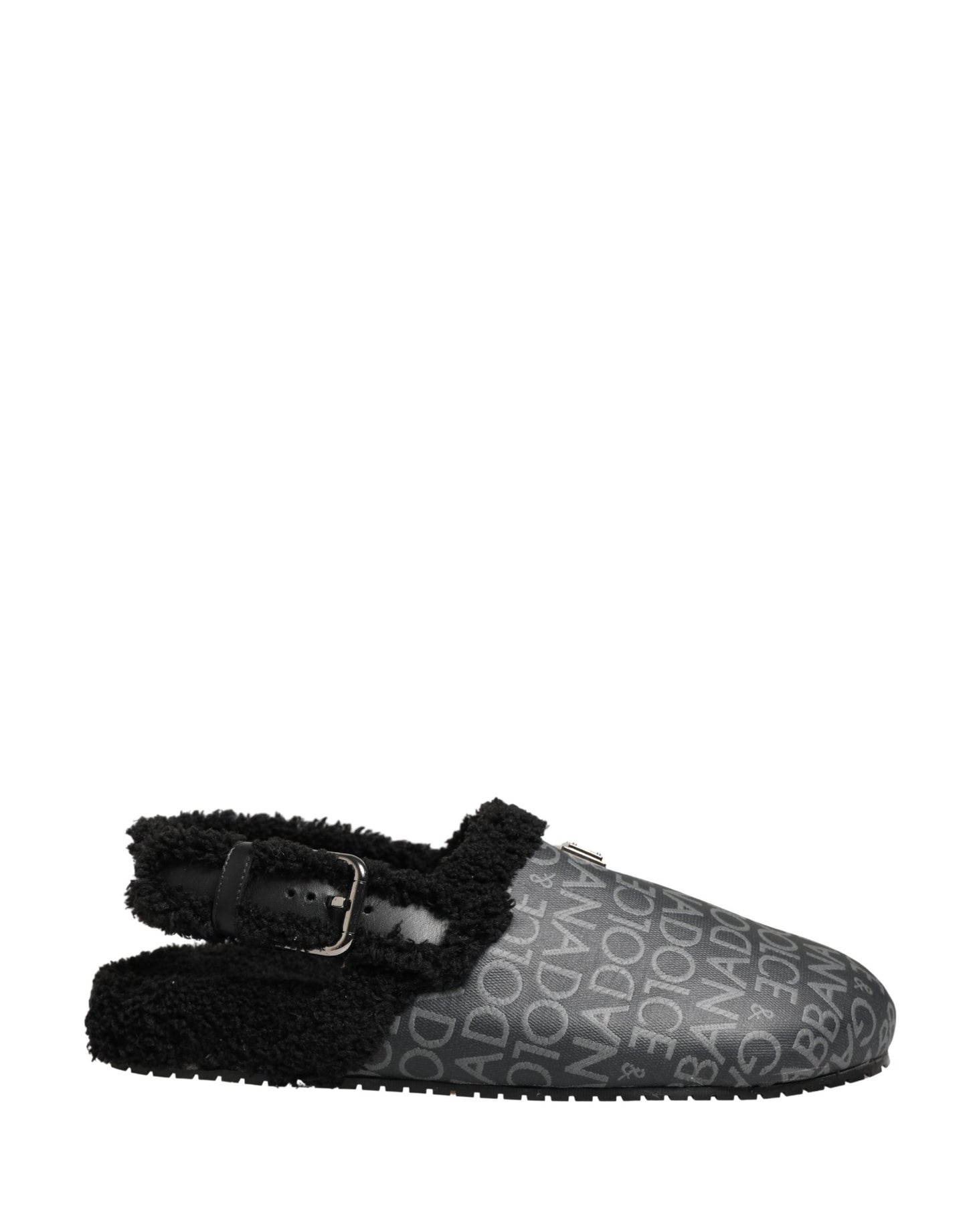 Dolce & Gabbana Gray Faux Fur Jacquard Mules Sandals Shoes Curated Luxury Accessories by Orvyn