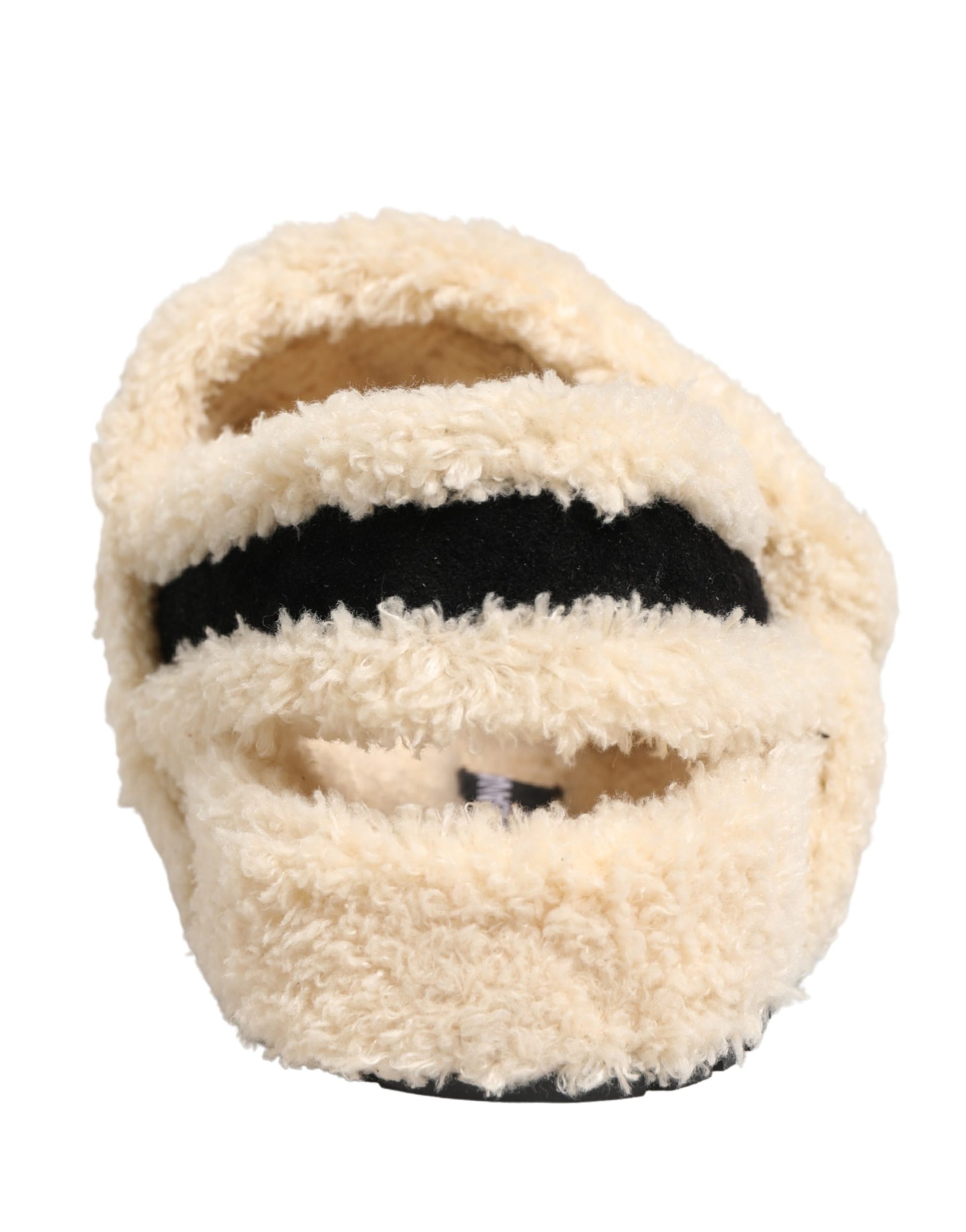 Dolce & Gabbana Beige Black Faux Fur Flats Men Sandals Shoes Curated Luxury Accessories by Orvyn