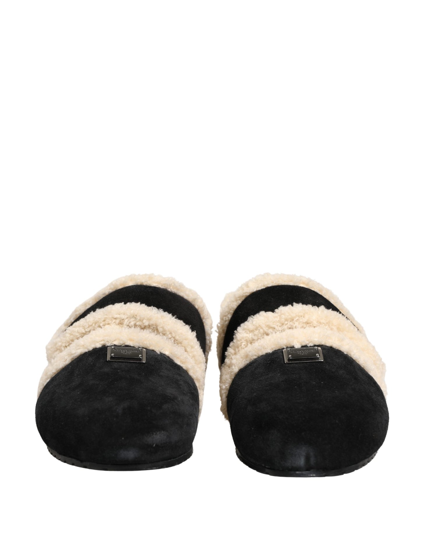 Dolce & Gabbana Beige Black Faux Fur Flats Men Sandals Shoes Curated Luxury Accessories by Orvyn