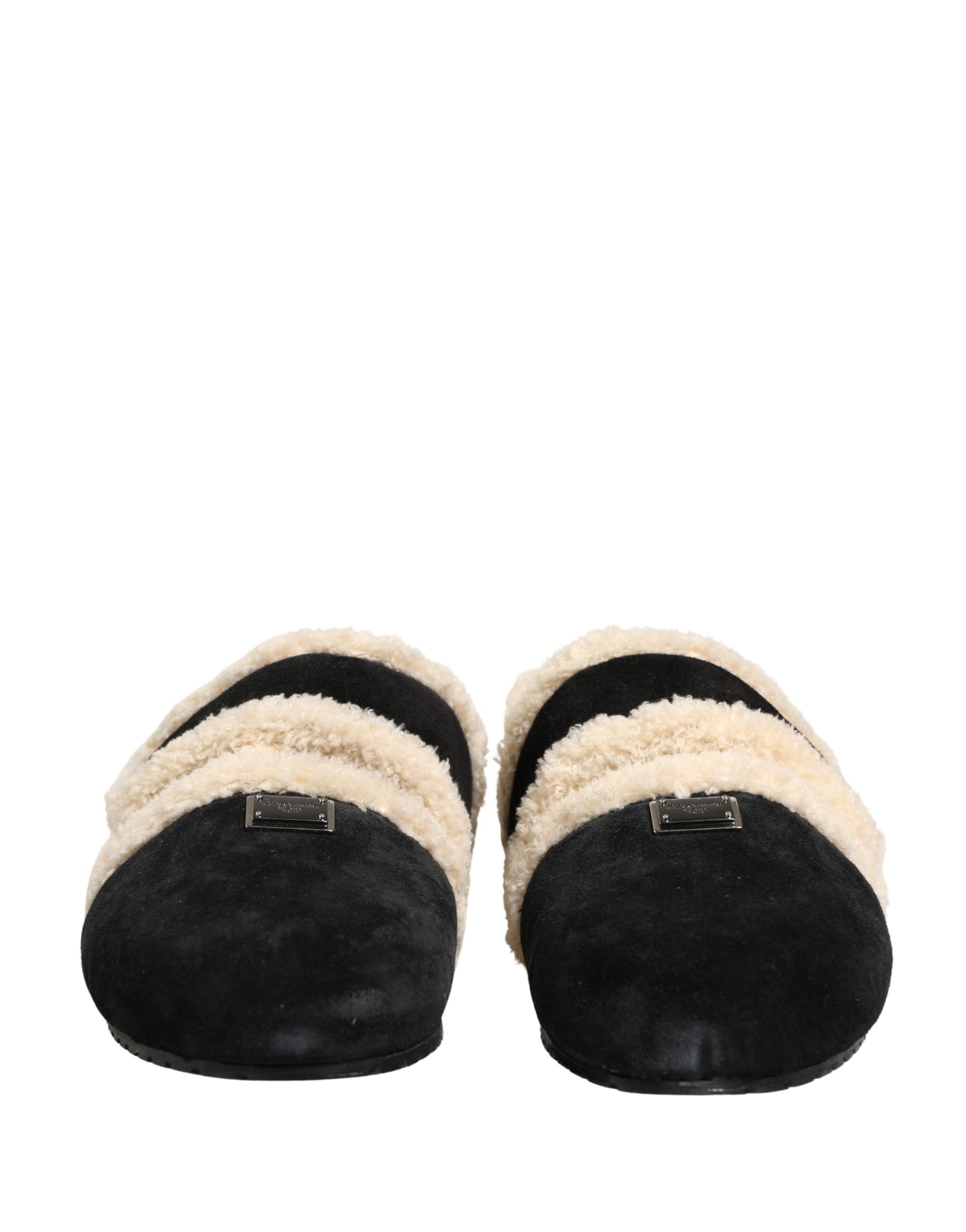 Dolce & Gabbana Beige Black Faux Fur Flats Men Sandals Shoes Curated Luxury Accessories by Orvyn