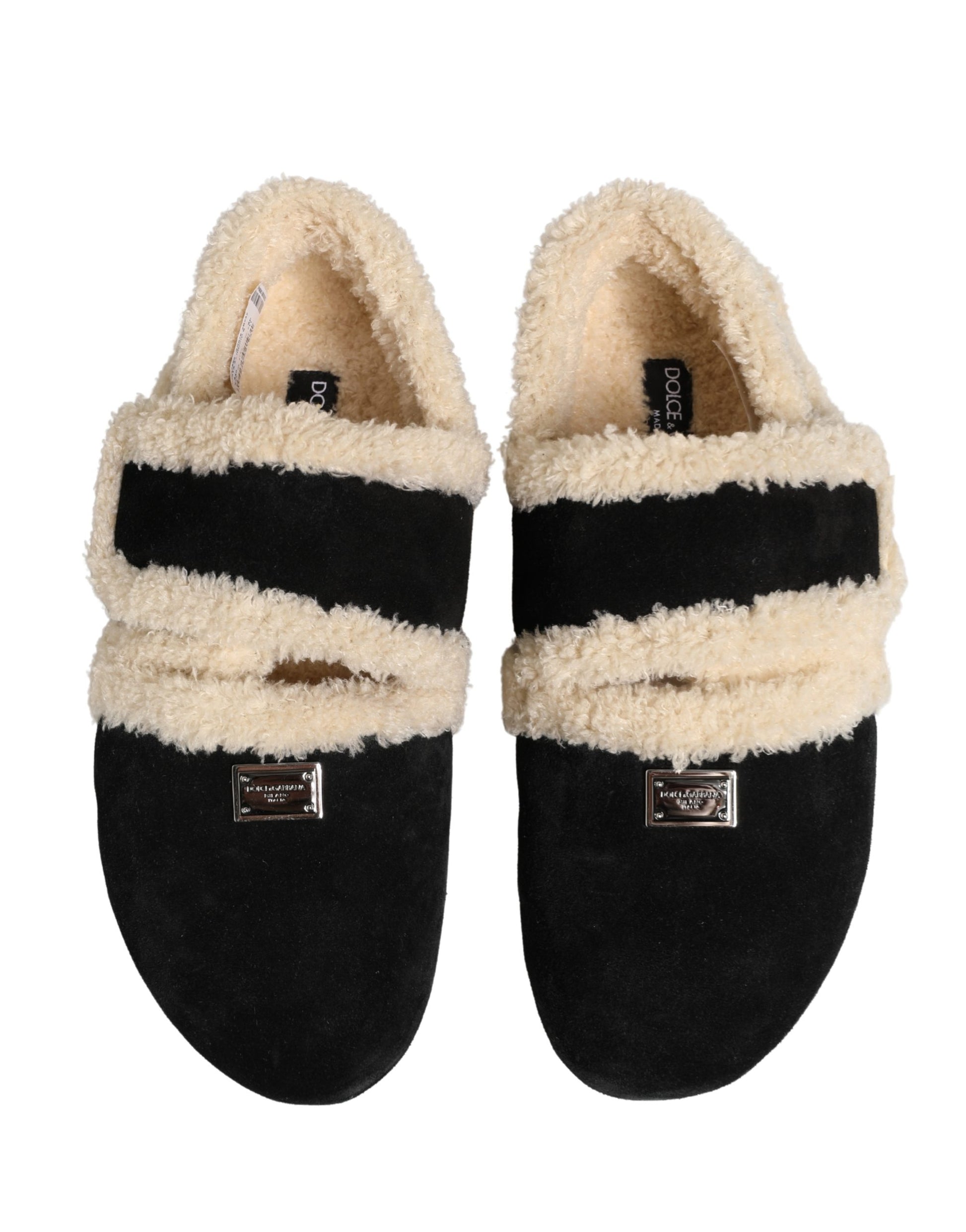 Dolce & Gabbana Beige Black Faux Fur Flats Men Sandals Shoes Curated Luxury Accessories by Orvyn