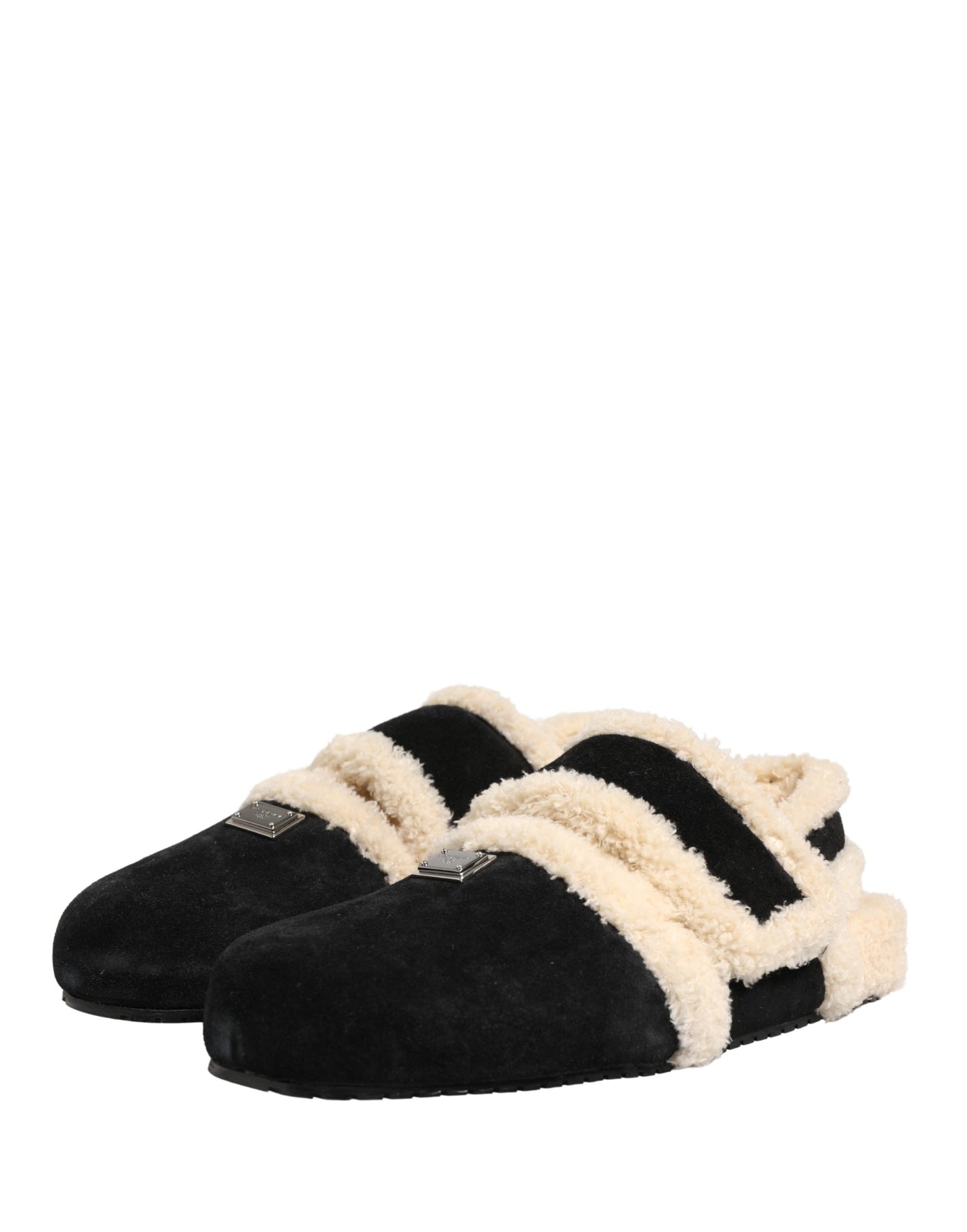 Dolce & Gabbana Beige Black Faux Fur Flats Men Sandals Shoes Curated Luxury Accessories by Orvyn