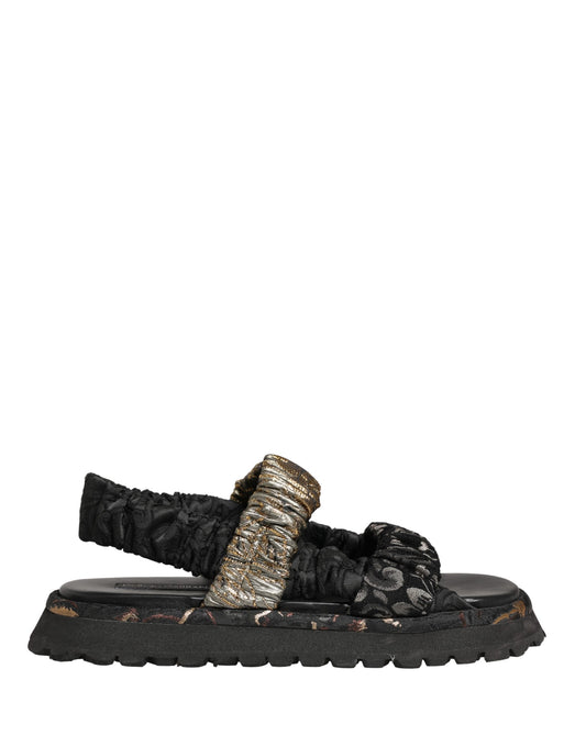 Dolce & Gabbana Black Ruching Detail Flats Men Sandals Shoes Curated Luxury Accessories by Orvyn