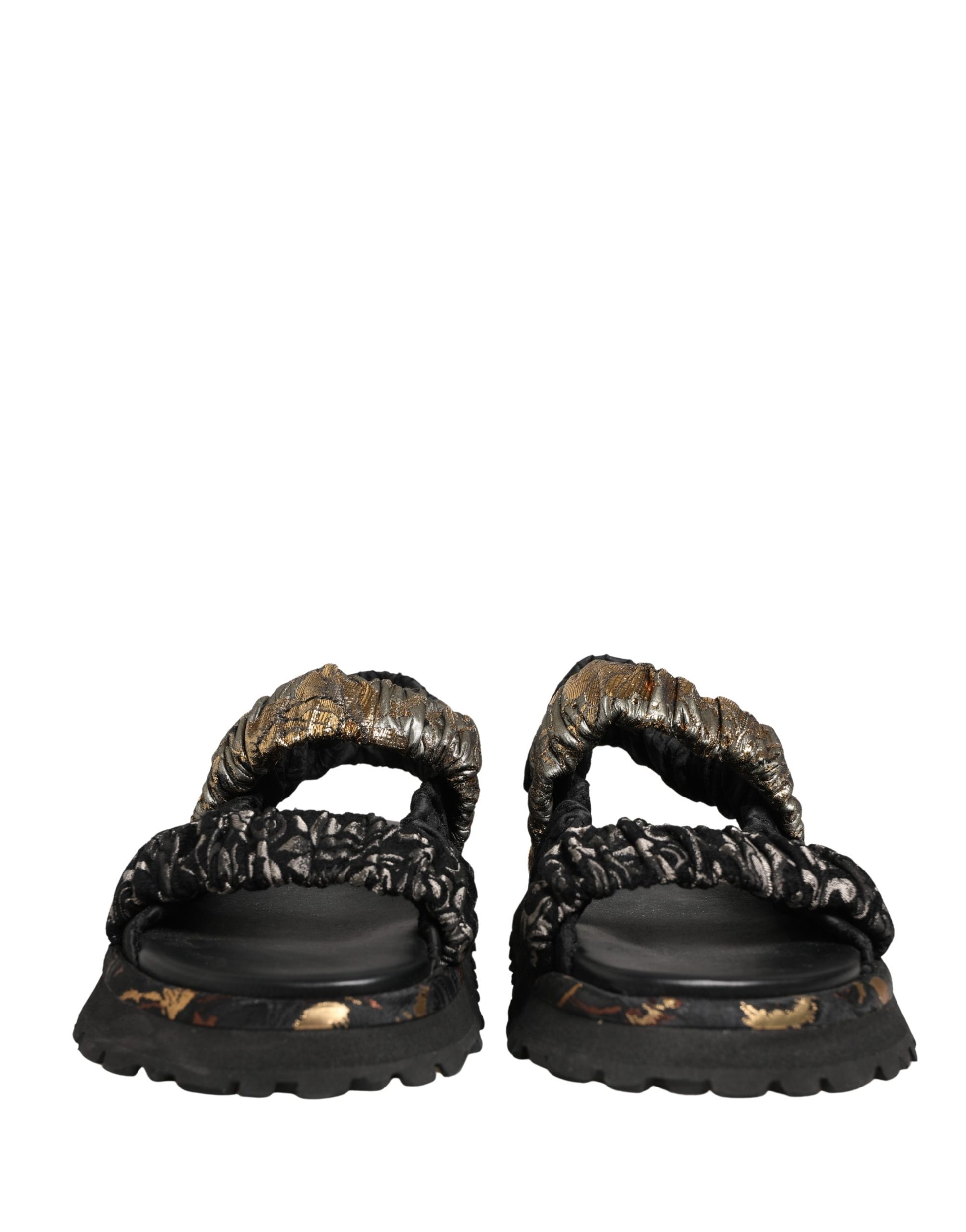 Dolce & Gabbana Black Ruching Detail Flats Men Sandals Shoes Curated Luxury Accessories by Orvyn