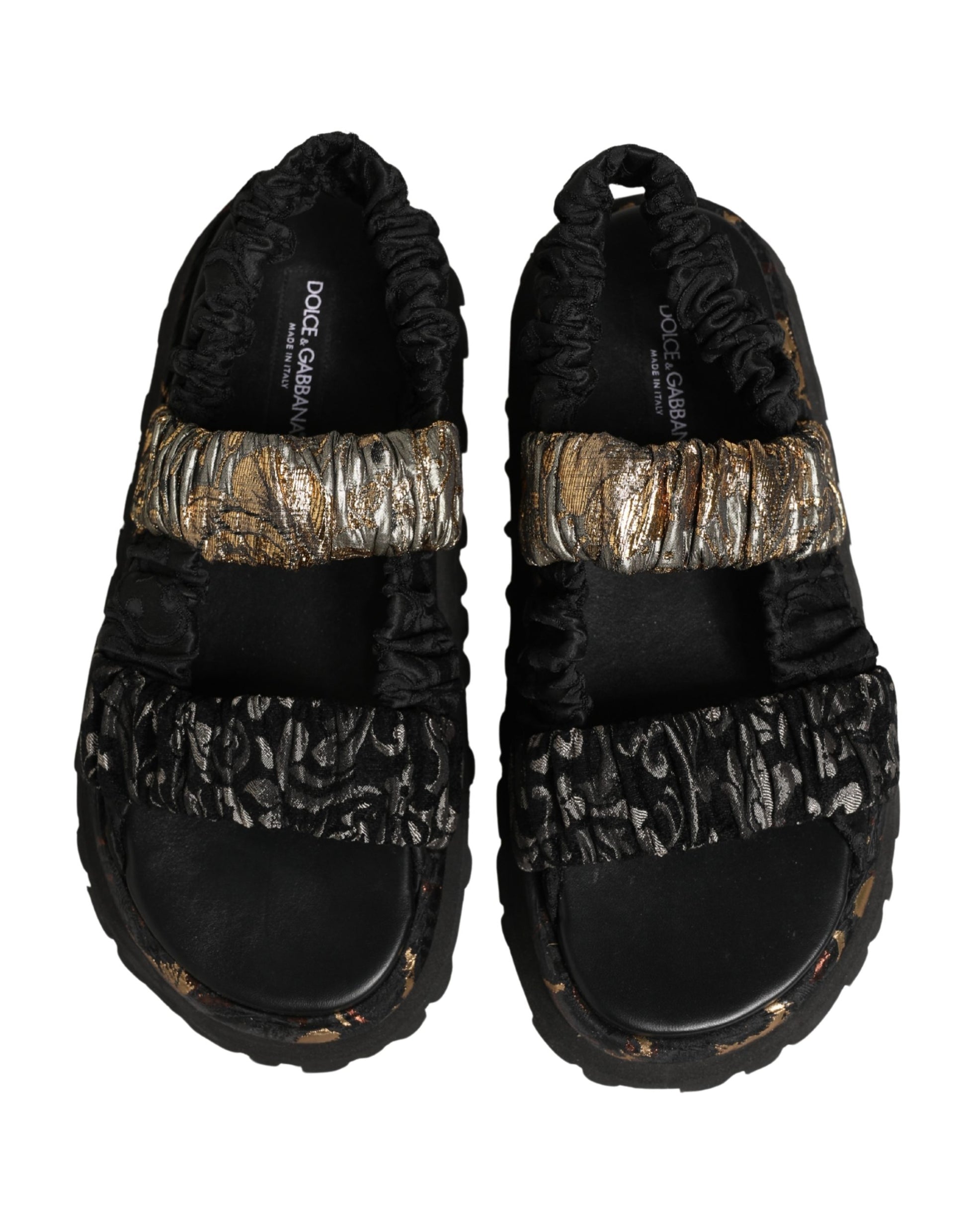Dolce & Gabbana Black Ruching Detail Flats Men Sandals Shoes Curated Luxury Accessories by Orvyn