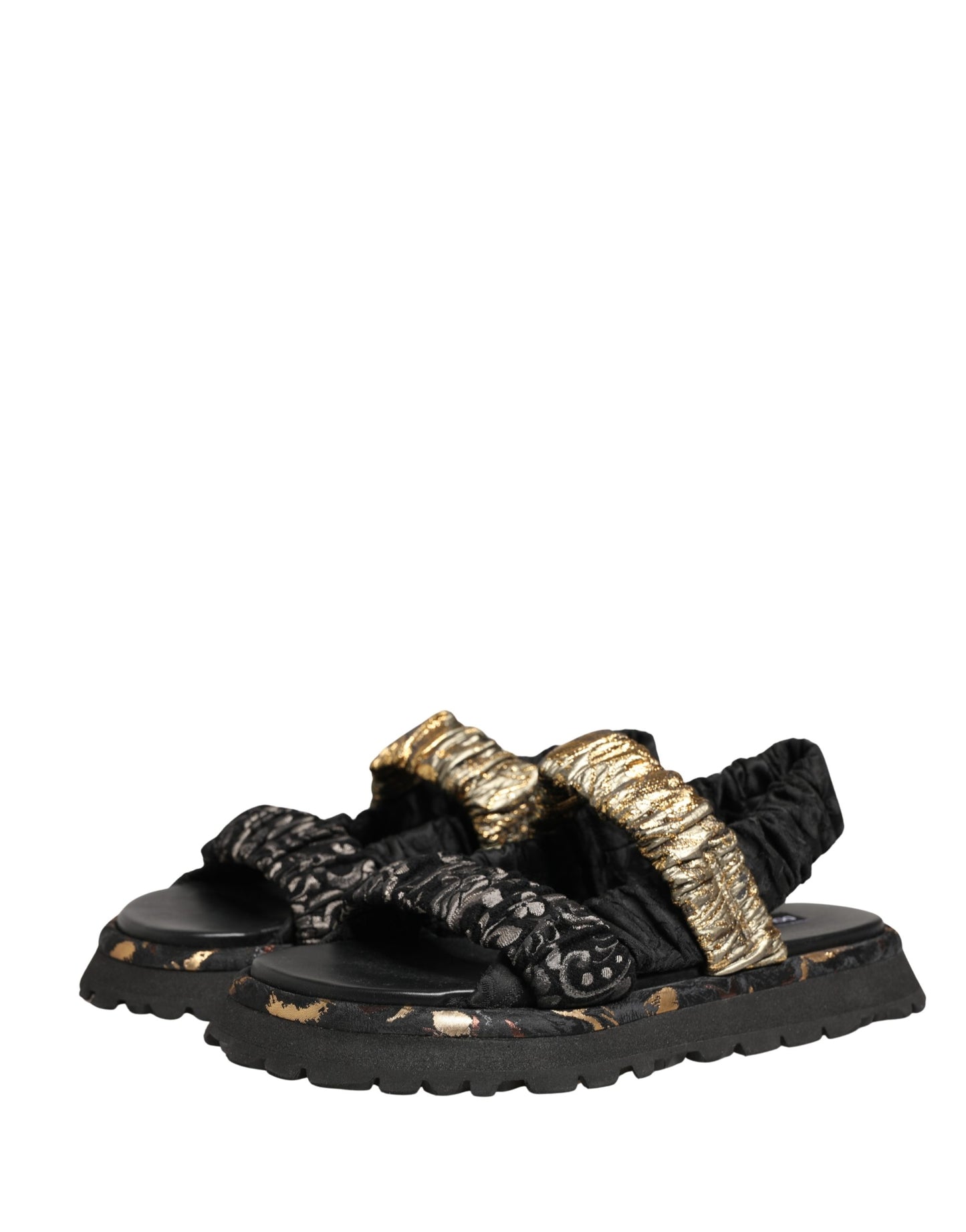 Dolce & Gabbana Black Ruching Detail Flats Men Sandals Shoes Curated Luxury Accessories by Orvyn