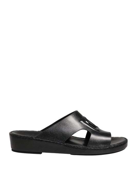 Dolce & Gabbana Black Leather Cutout DG Logo Sandals Shoes Curated Luxury Accessories by Orvyn
