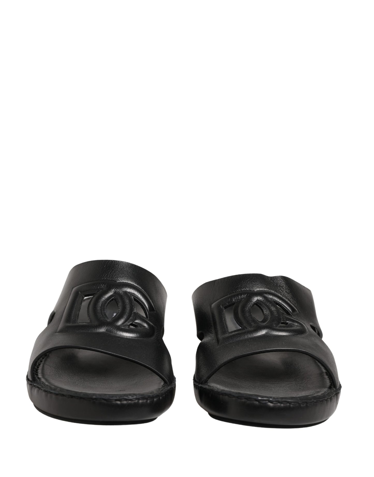 Dolce & Gabbana Black Leather Cutout DG Logo Sandals Shoes Curated Luxury Accessories by Orvyn