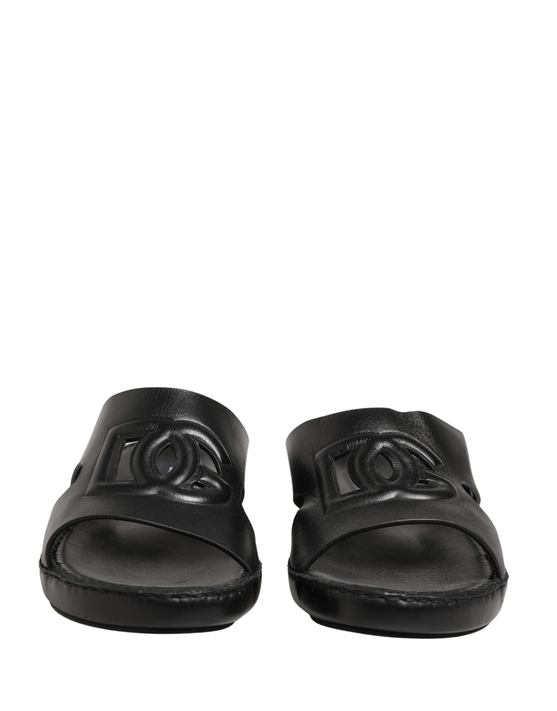 Dolce & Gabbana Black Leather Cutout DG Logo Sandals Shoes Curated Luxury Accessories by Orvyn