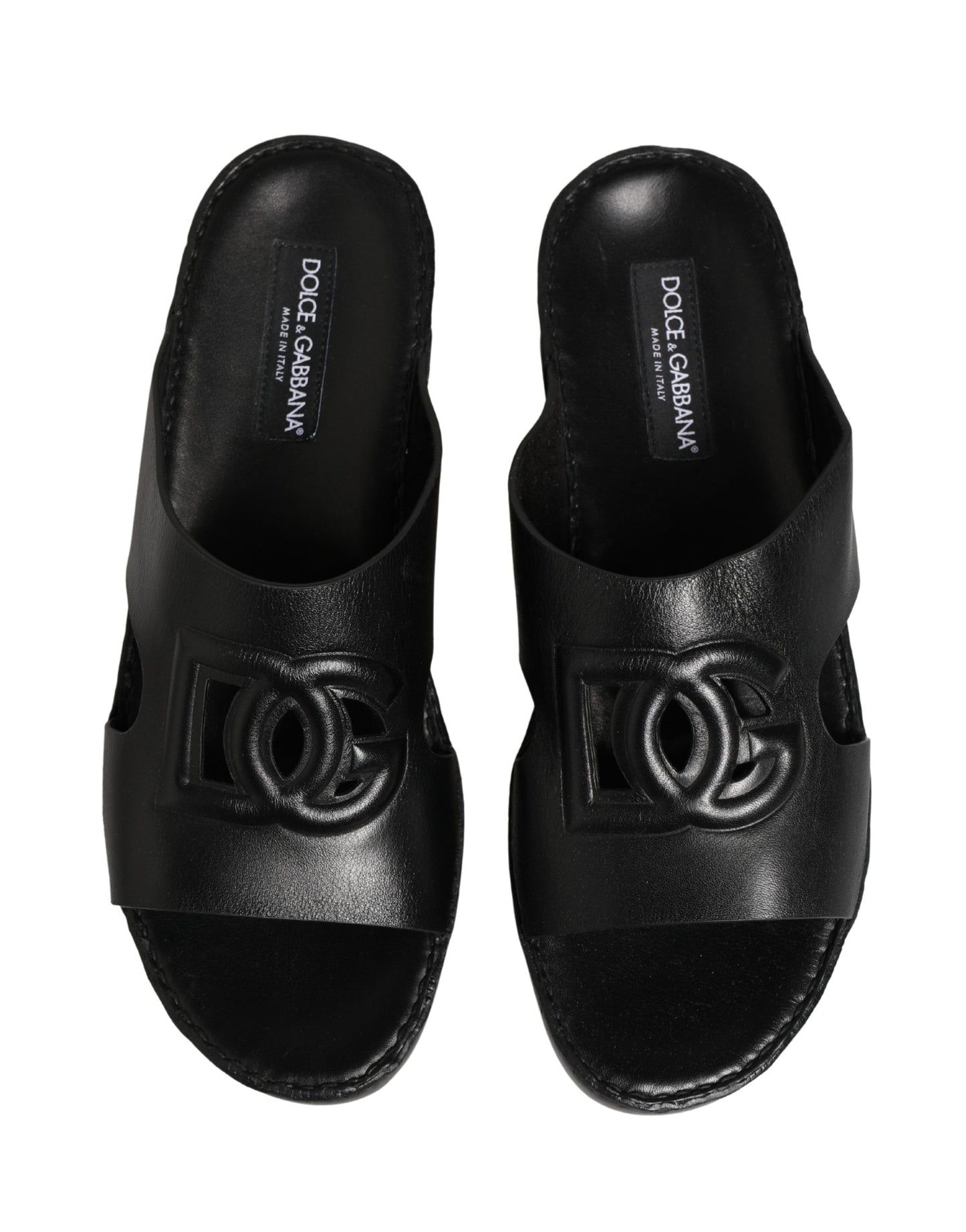 Dolce & Gabbana Black Leather Cutout DG Logo Sandals Shoes Curated Luxury Accessories by Orvyn