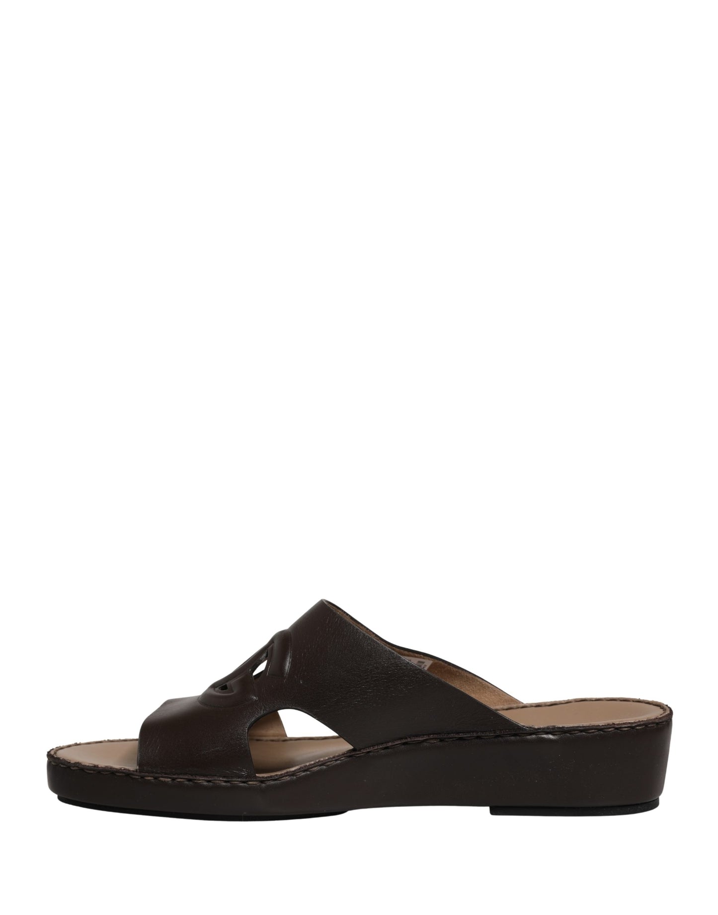Dolce & Gabbana Brown Leather Cutout DG Logo Sandals Shoes Curated Luxury Accessories by Orvyn
