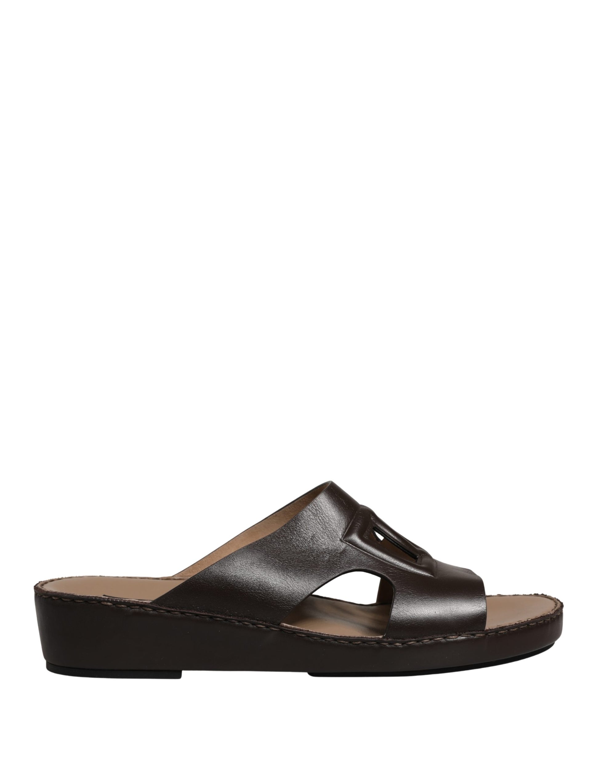 Dolce & Gabbana Brown Leather Cutout DG Logo Sandals Shoes Curated Luxury Accessories by Orvyn