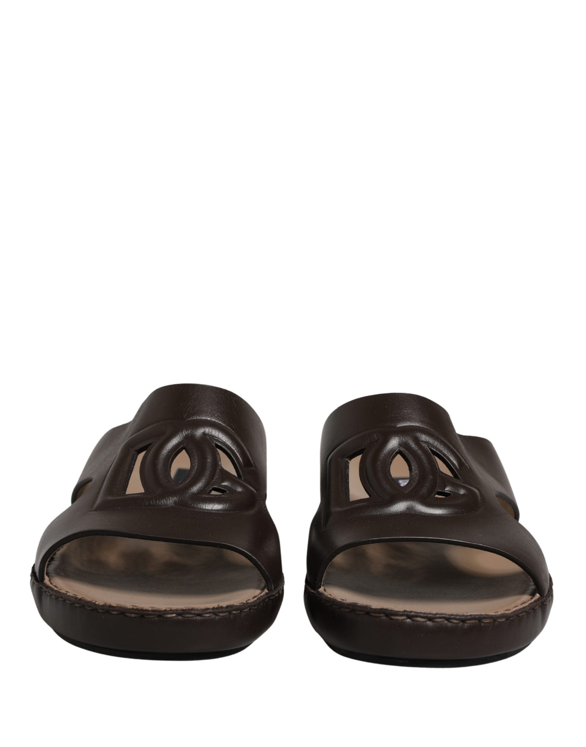 Dolce & Gabbana Brown Leather Cutout DG Logo Sandals Shoes Curated Luxury Accessories by Orvyn