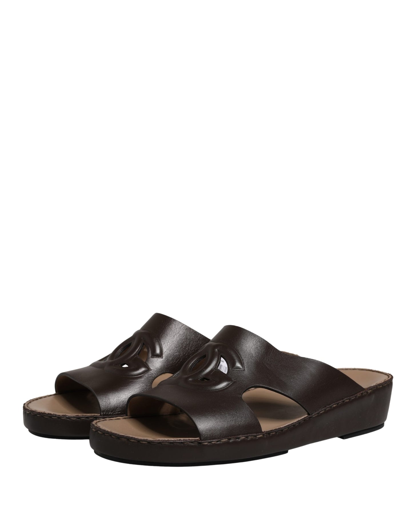 Dolce & Gabbana Brown Leather Cutout DG Logo Sandals Shoes Curated Luxury Accessories by Orvyn