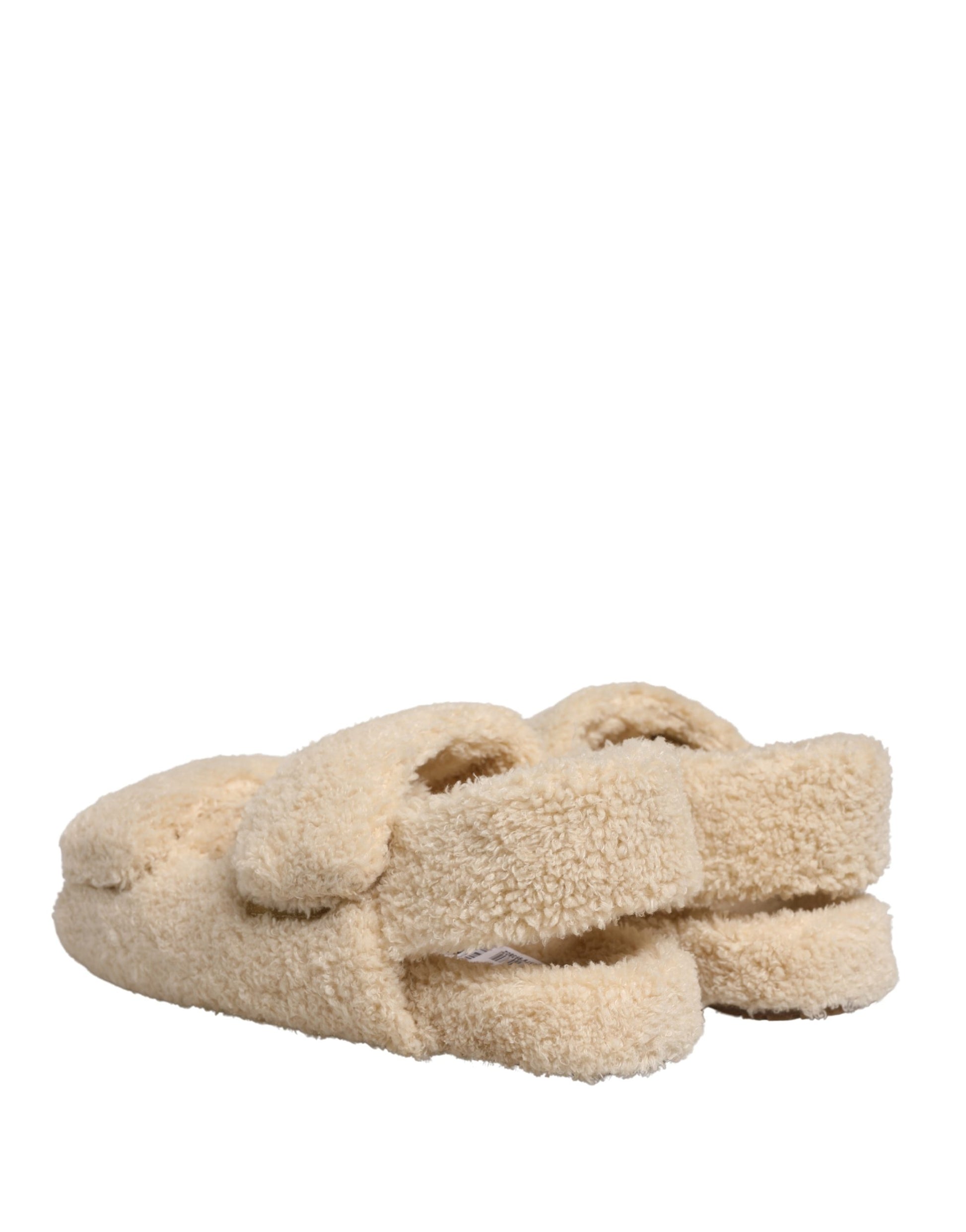 Dolce & Gabbana Beige Faux Fur Slides Men Flats Sandals Shoes Curated Luxury Accessories by Orvyn