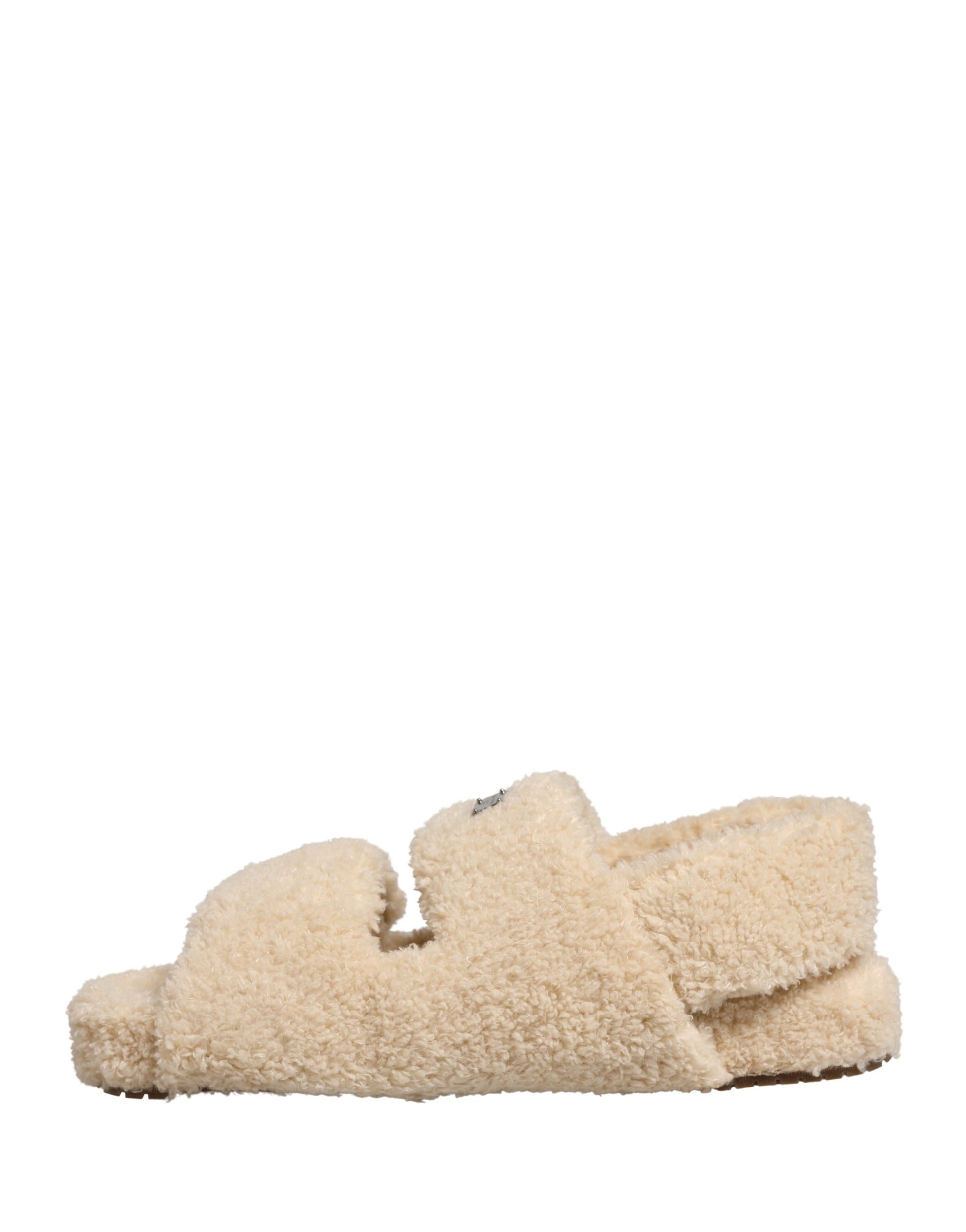 Dolce & Gabbana Beige Faux Fur Slides Men Flats Sandals Shoes Curated Luxury Accessories by Orvyn