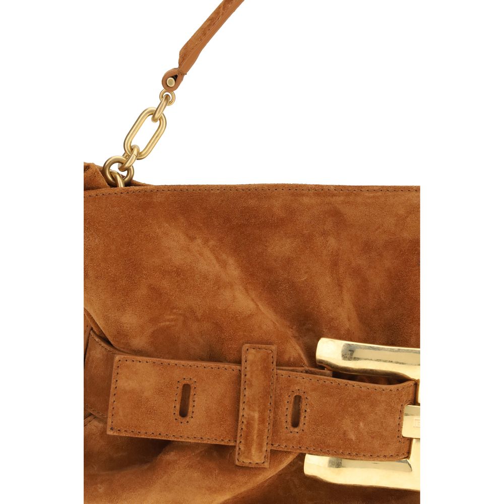 Balmain Brown Medium Anthem Bag In Suede Calfskin Handbag Bags braun