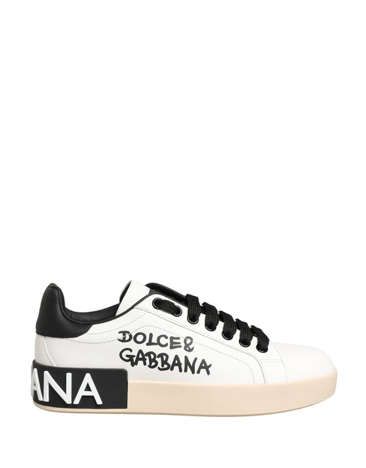 Dolce & Gabbana White Low Top Portofino Leather Sneakers Shoes Curated Luxury Accessories by Orvyn