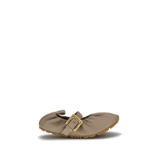 Balmain Beige Buckle Strap Ballerinas Mini Flats