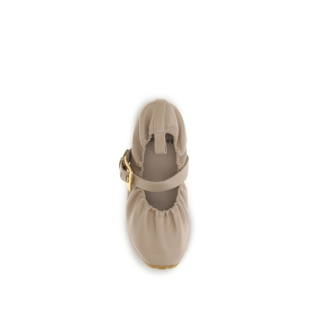 Balmain Beige Buckle Strap Ballerinas Mini Flats