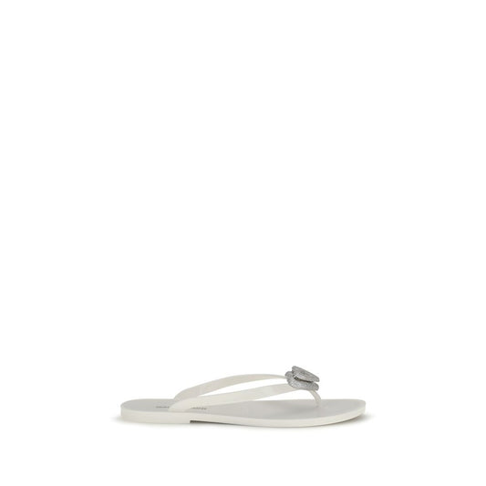 MACH & MACH White Rubber Flat Sandals Curated Luxury Accessories by Orvyn