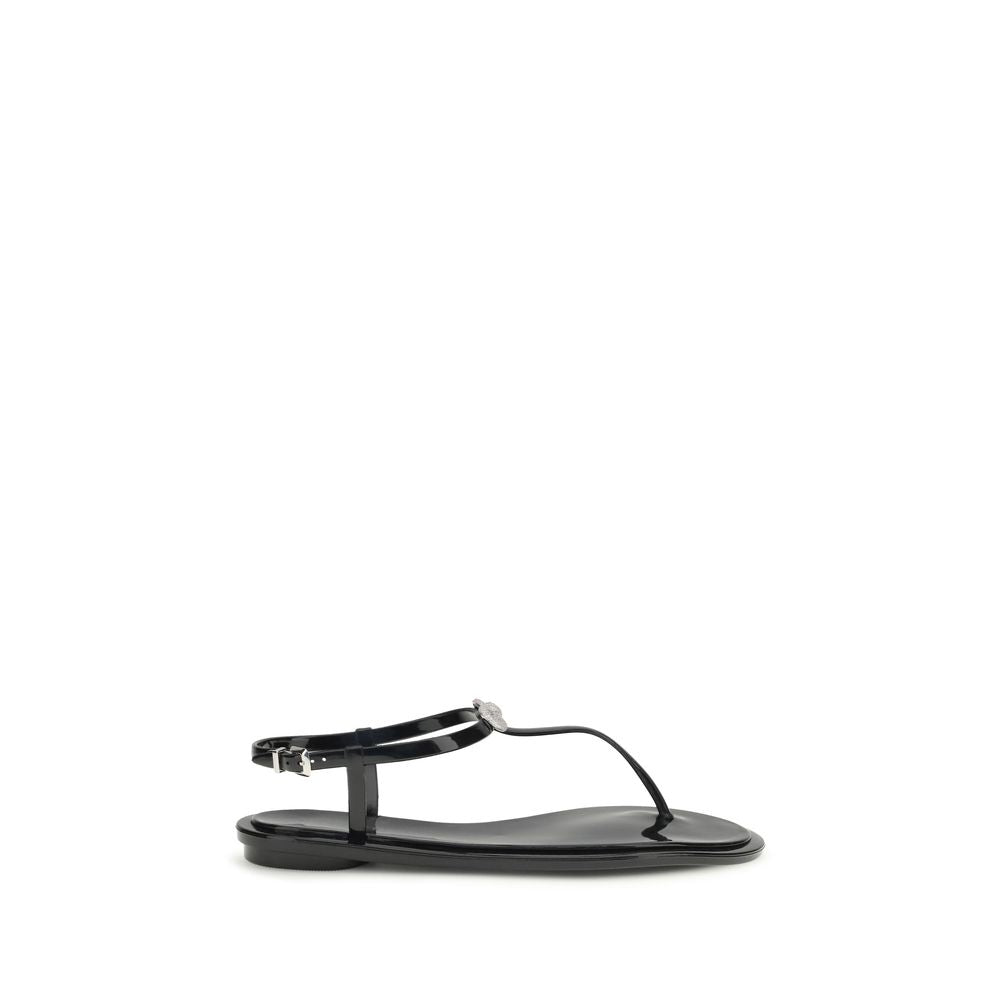 MACH & MACH Black Rubber Flat Sandals Curated Luxury Accessories by Orvyn