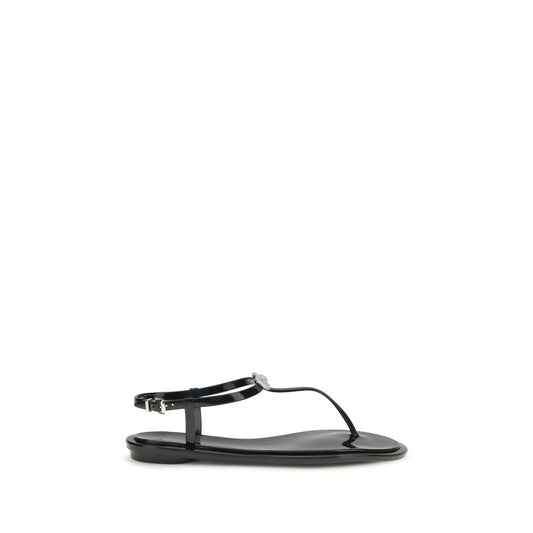 MACH & MACH Black Rubber Flat Sandals Curated Luxury Accessories by Orvyn