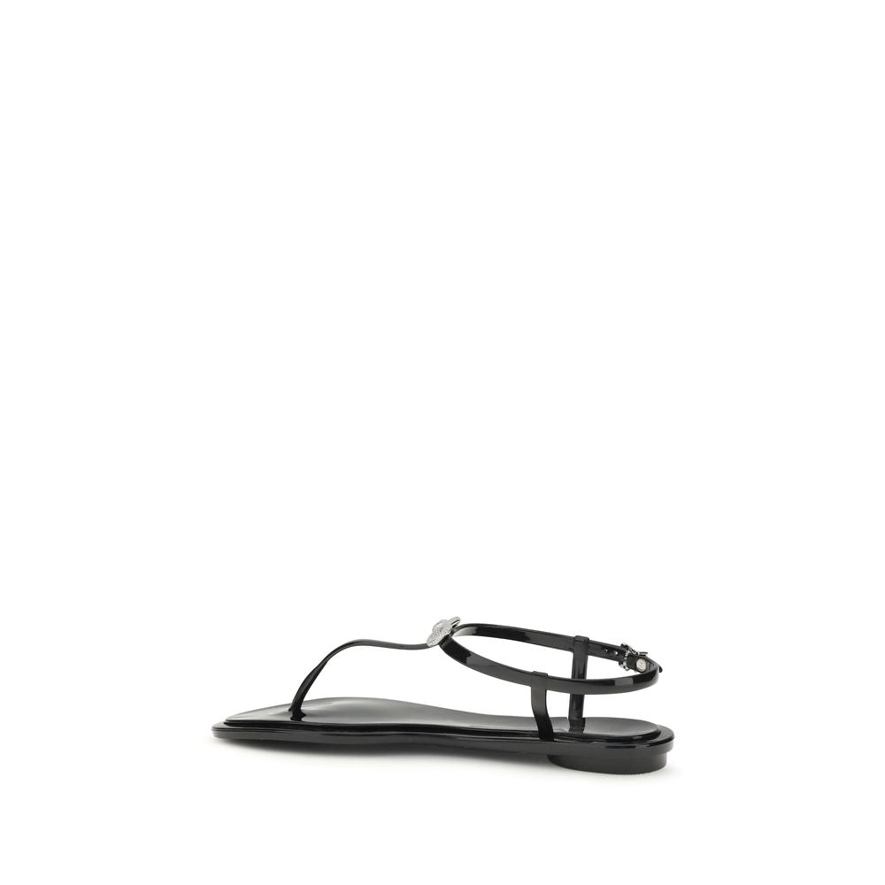 MACH & MACH Black Rubber Flat Sandals Curated Luxury Accessories by Orvyn