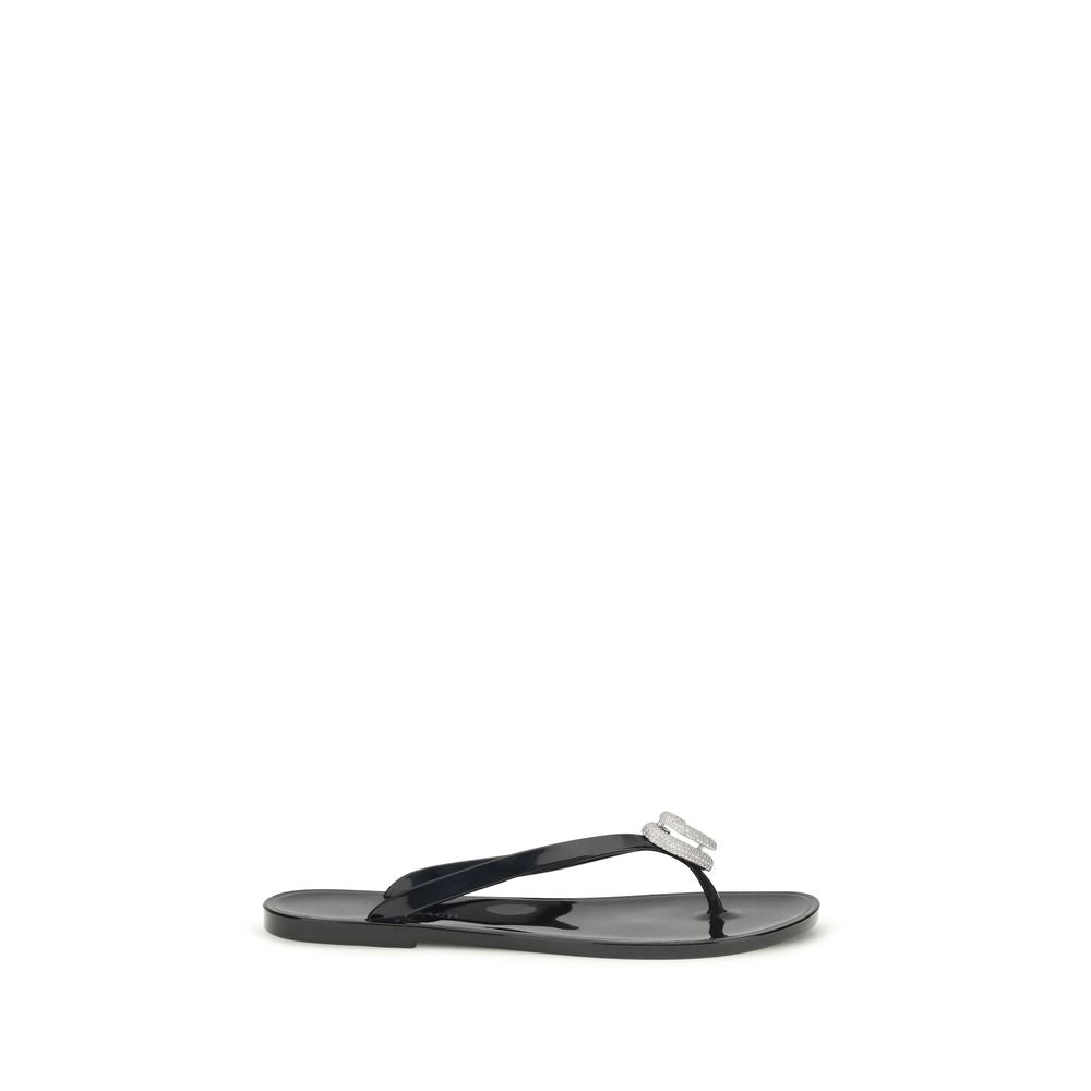 MACH & MACH Black Rubber Flat Sandals Curated Luxury Accessories by Orvyn