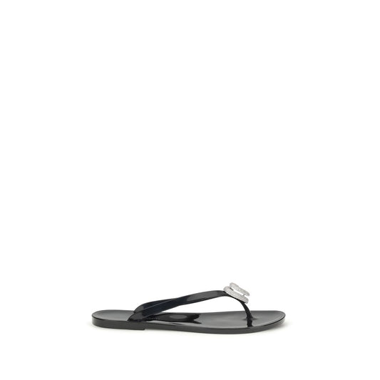 MACH & MACH Black Rubber Flat Sandals Curated Luxury Accessories by Orvyn