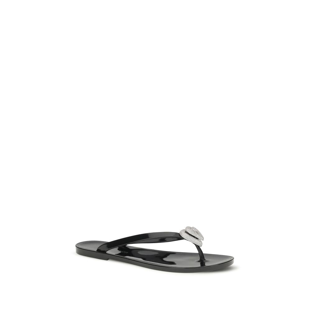 MACH & MACH Black Rubber Flat Sandals Curated Luxury Accessories by Orvyn