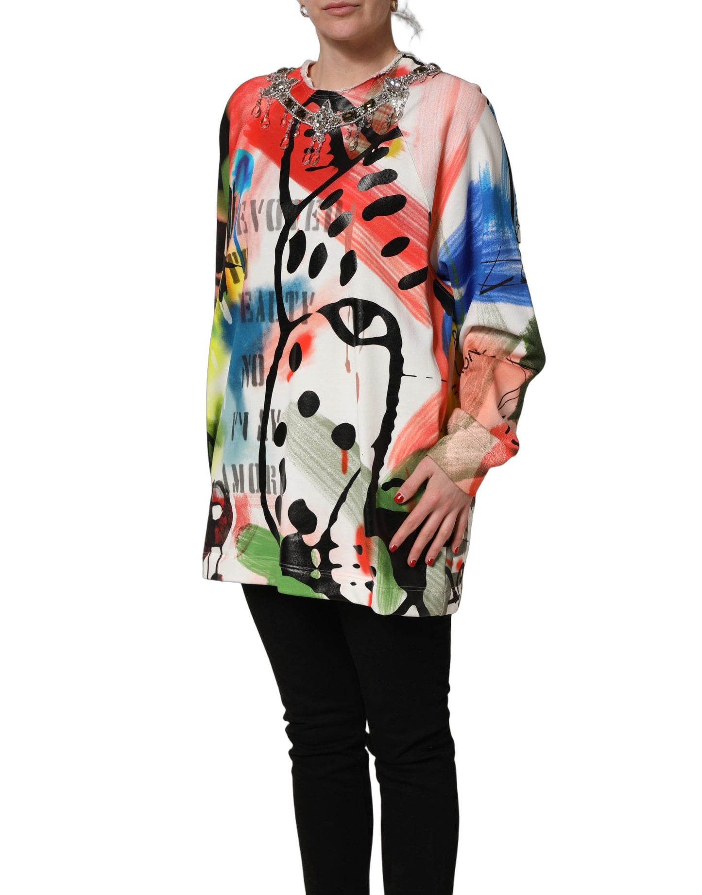 Dolce & Gabbana Multicolor Embellished Graffiti Sweatshirt Curated Luxury Accessories by Orvyn