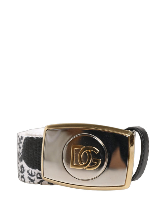 Dolce & Gabbana White Graffiti Print Gold Metal Buckle Belt weiss