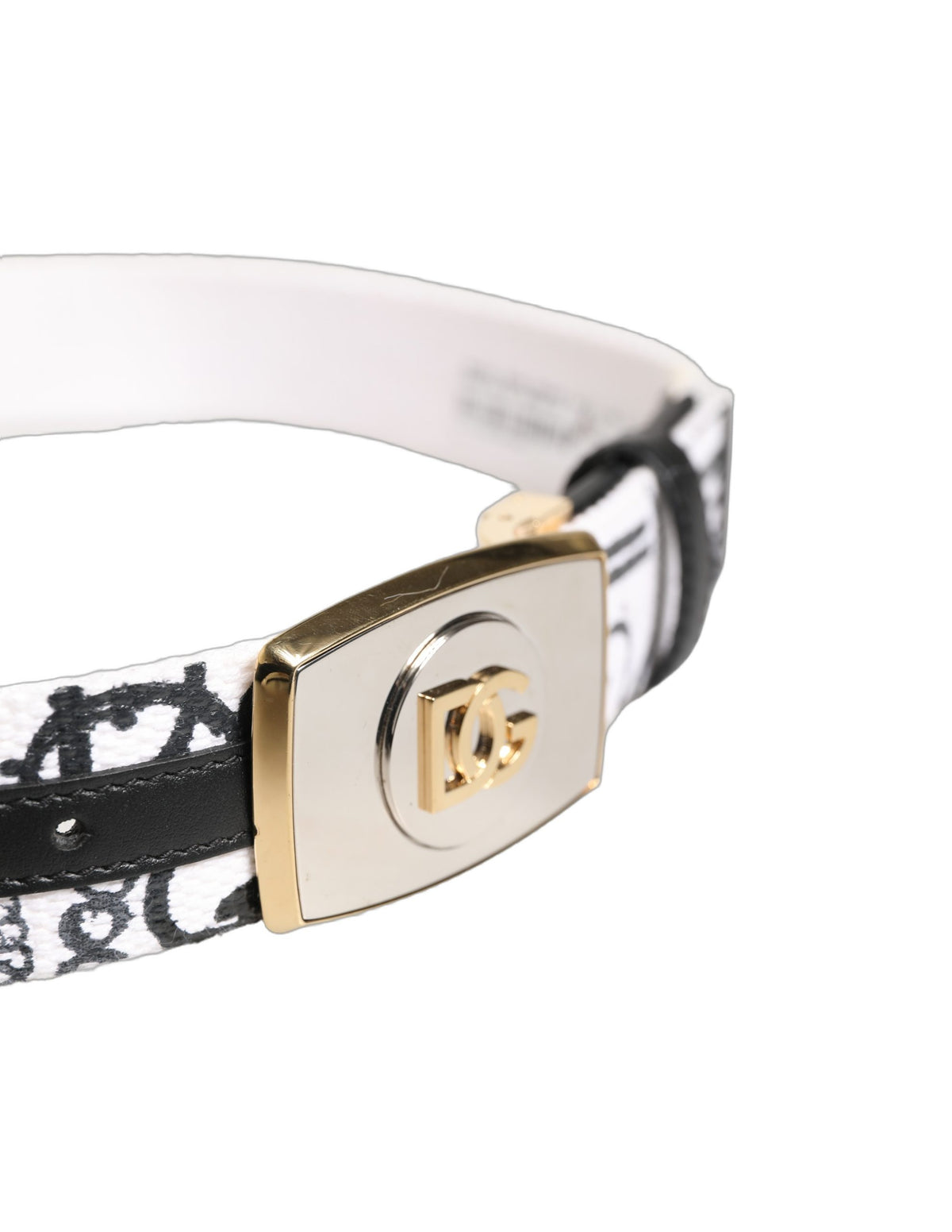 Dolce & Gabbana White Graffiti Print Gold Metal Buckle Belt weiss