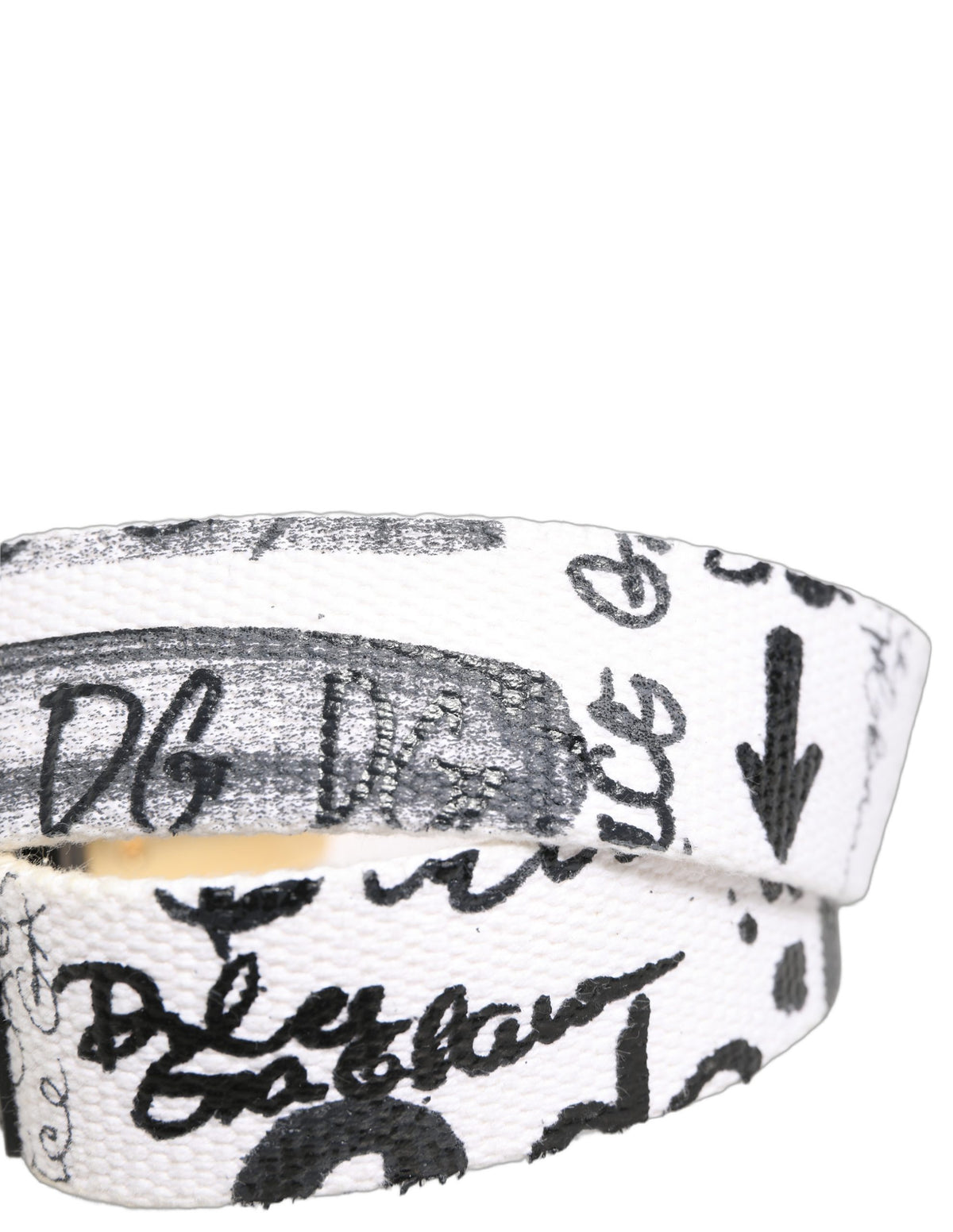 Dolce & Gabbana White Graffiti Print Gold Metal Buckle Belt weiss