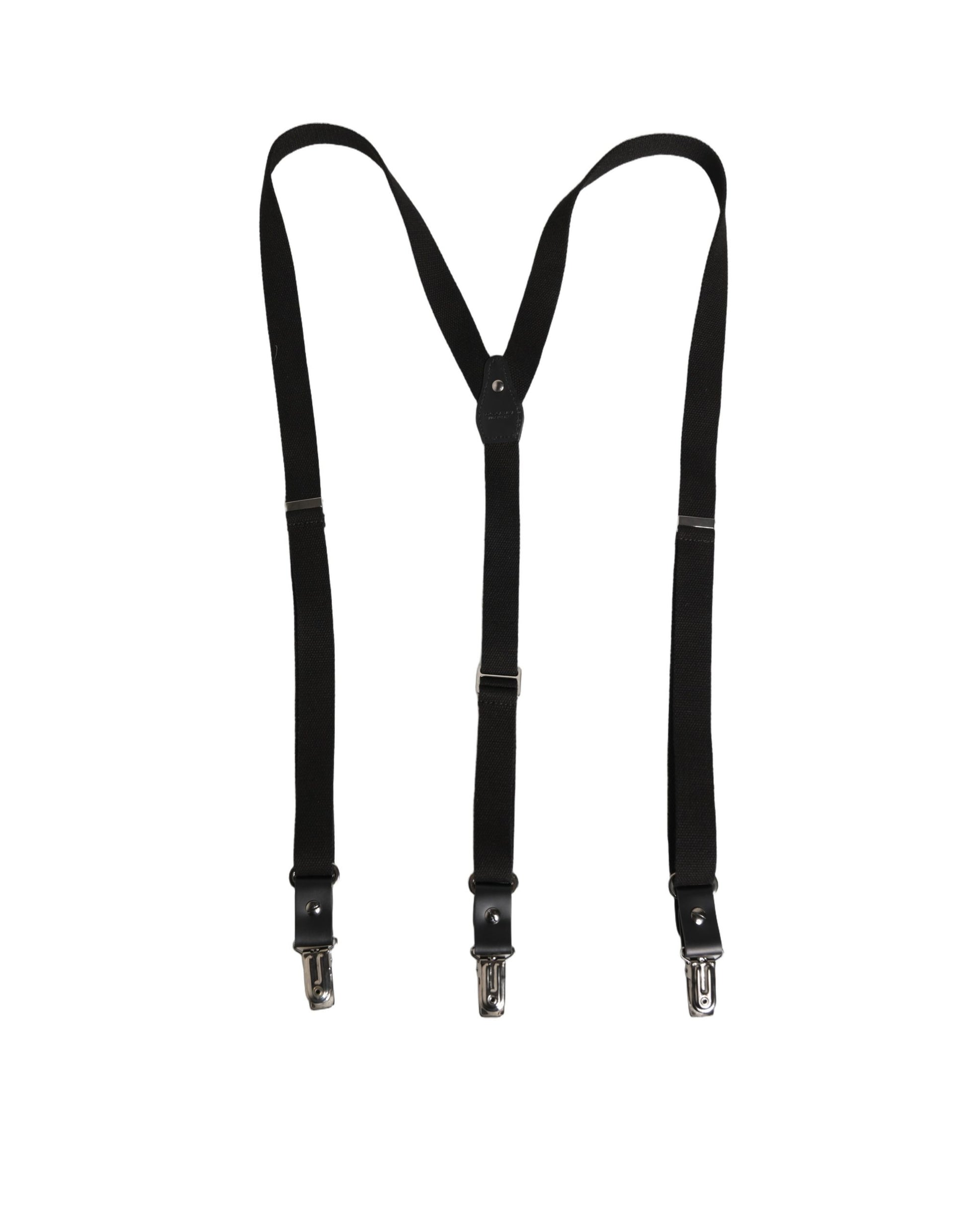 Dolce & Gabbana Black Cotton Leather Elastic Y-back Metal Clips Suspender Curated Luxury Accessories by Orvyn