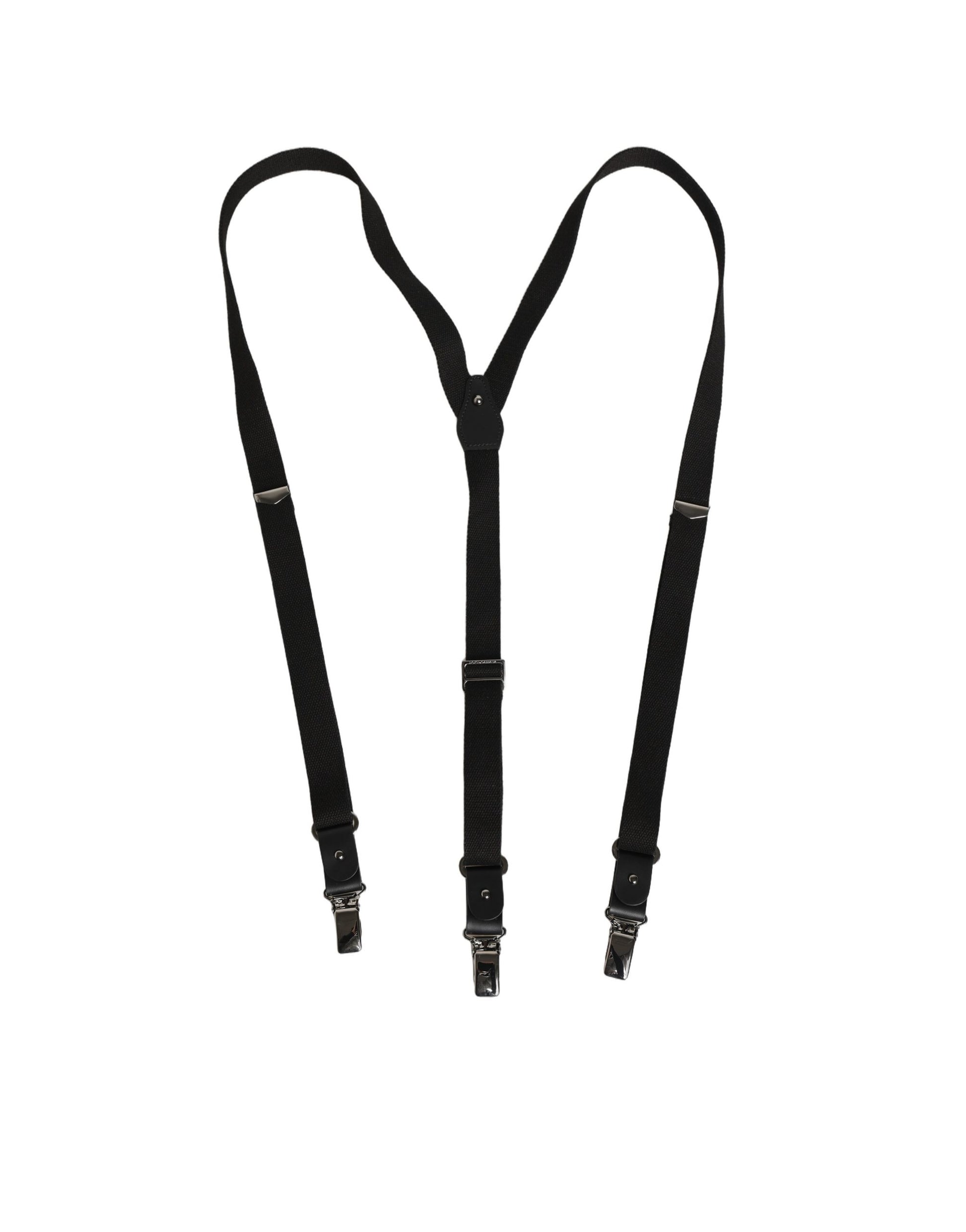 Dolce & Gabbana Black Cotton Leather Elastic Y-back Metal Clips Suspender Curated Luxury Accessories by Orvyn