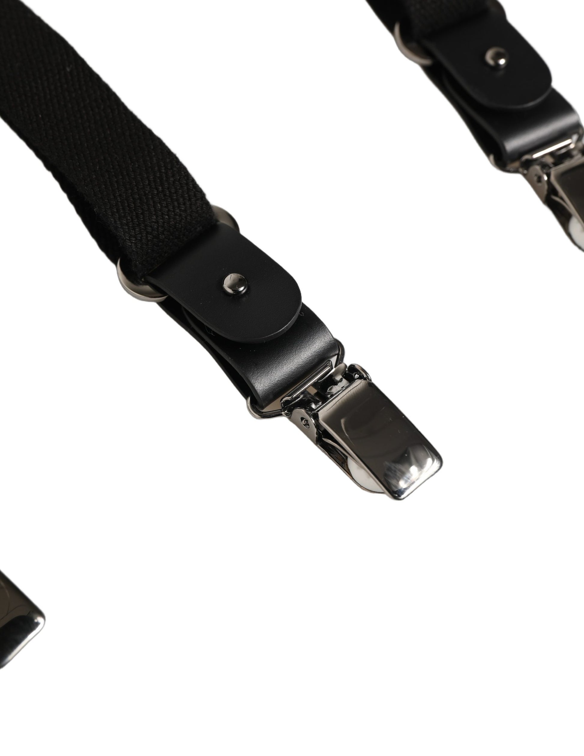Dolce & Gabbana Black Cotton Leather Elastic Y-back Metal Clips Suspender Curated Luxury Accessories by Orvyn