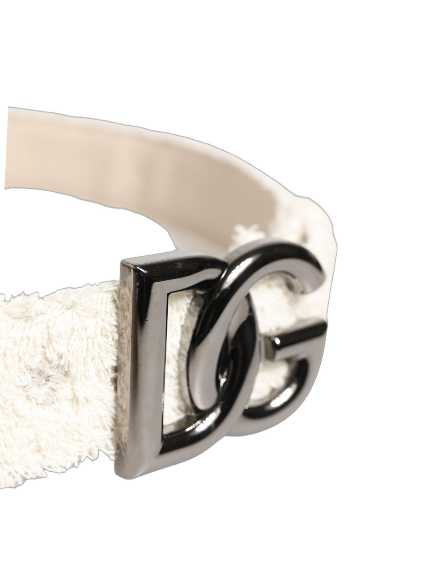 Dolce & Gabbana White Cotton Fleece DG Logo Metal Buckle Belt Curated Luxury Accessories by Orvyn