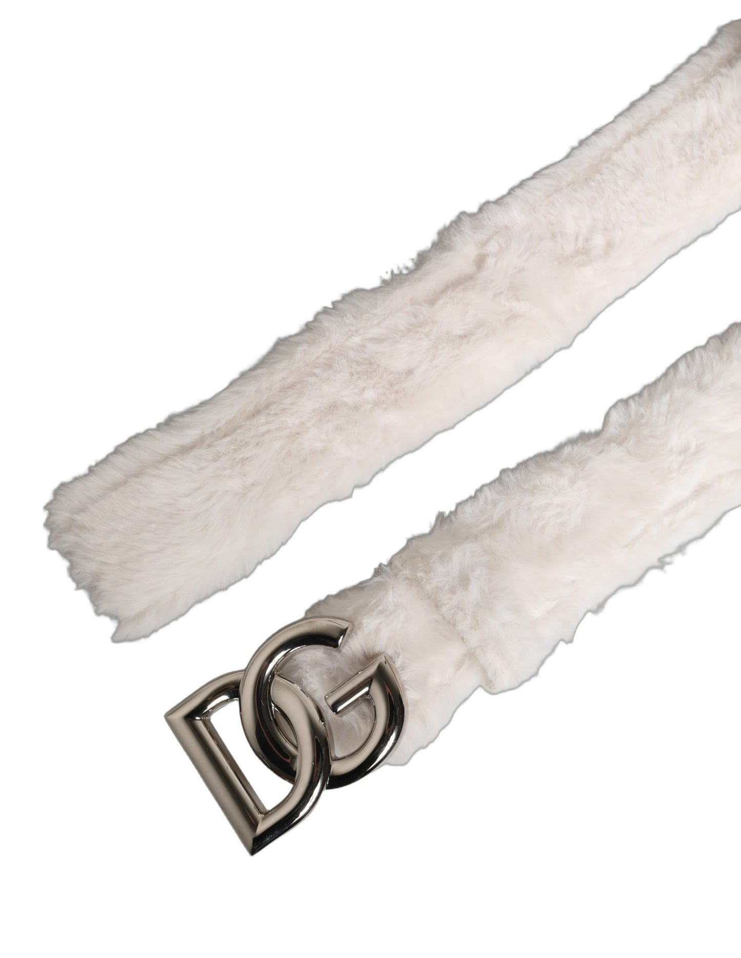 Dolce & Gabbana White Fleece Silver DG Logo Metal Buckle Belt Curated Luxury Accessories by Orvyn