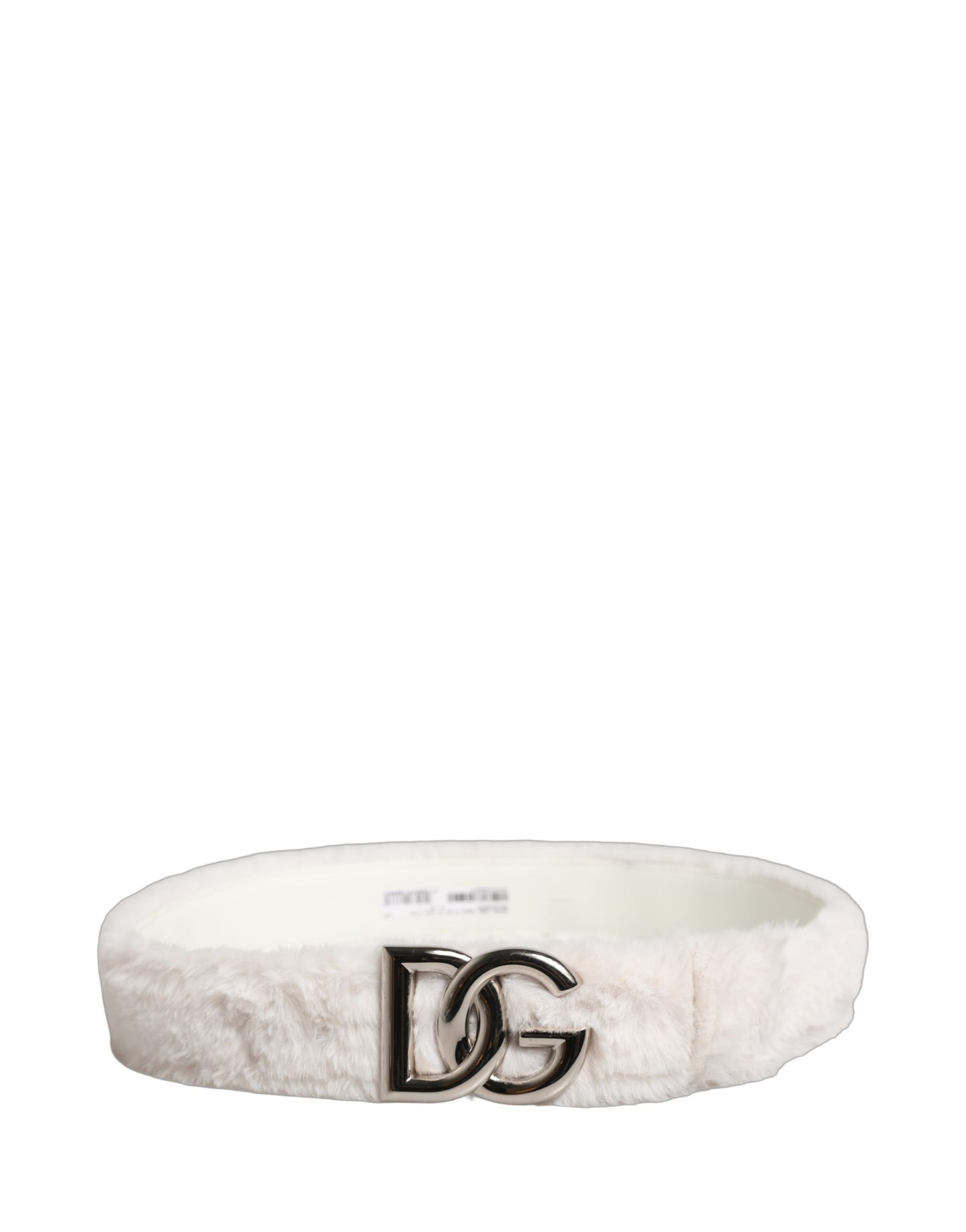 Dolce & Gabbana White Fleece Silver DG Logo Metal Buckle Belt Curated Luxury Accessories by Orvyn