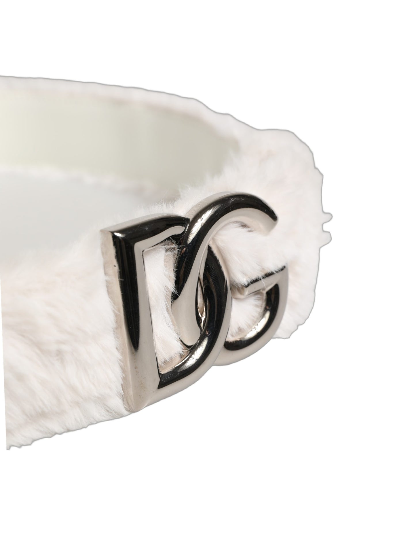 Dolce & Gabbana White Fleece Silver DG Logo Metal Buckle Belt Curated Luxury Accessories by Orvyn