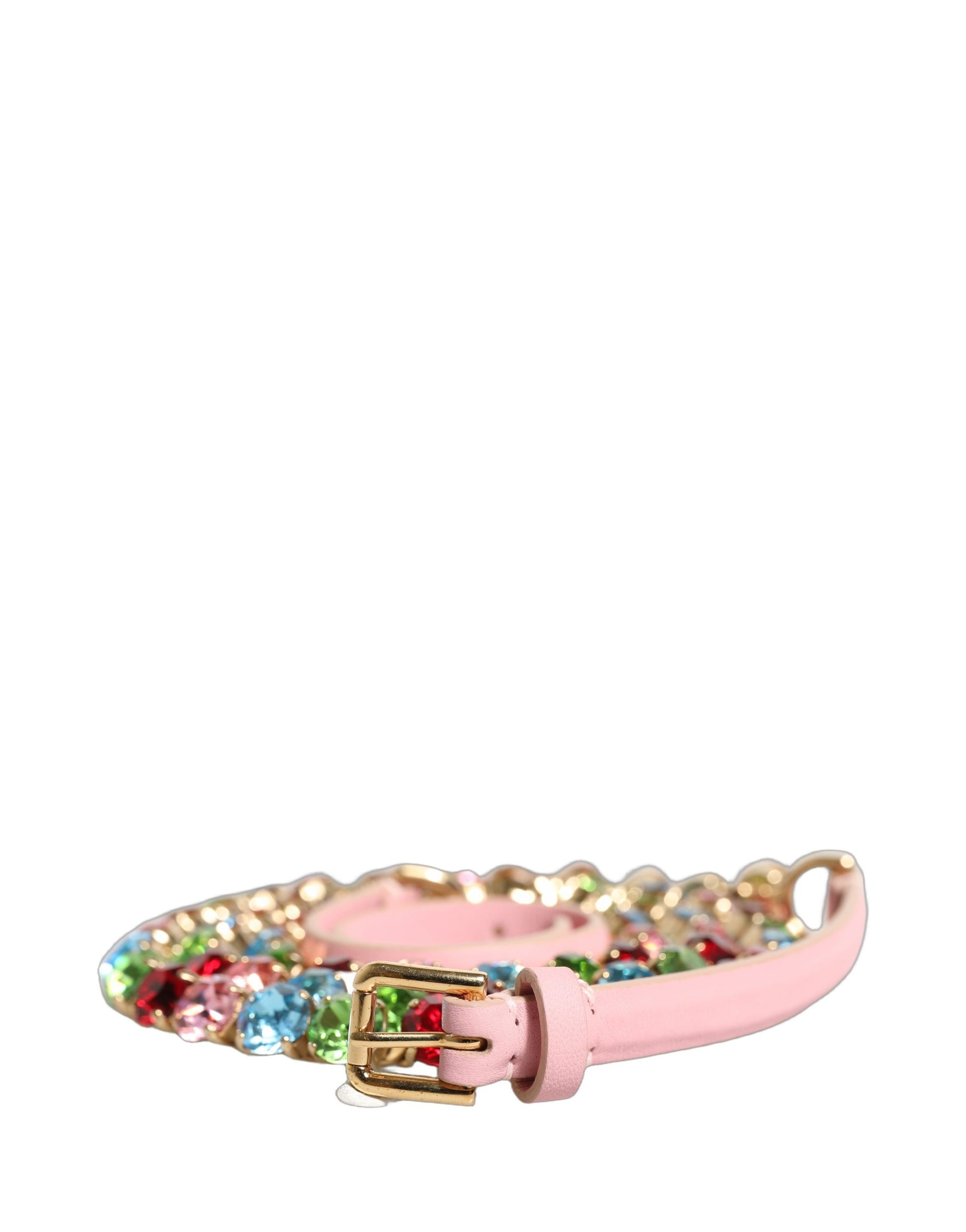 Dolce & Gabbana Pink Leather Crystal Chain Embellished Belt Curated Luxury Accessories by Orvyn