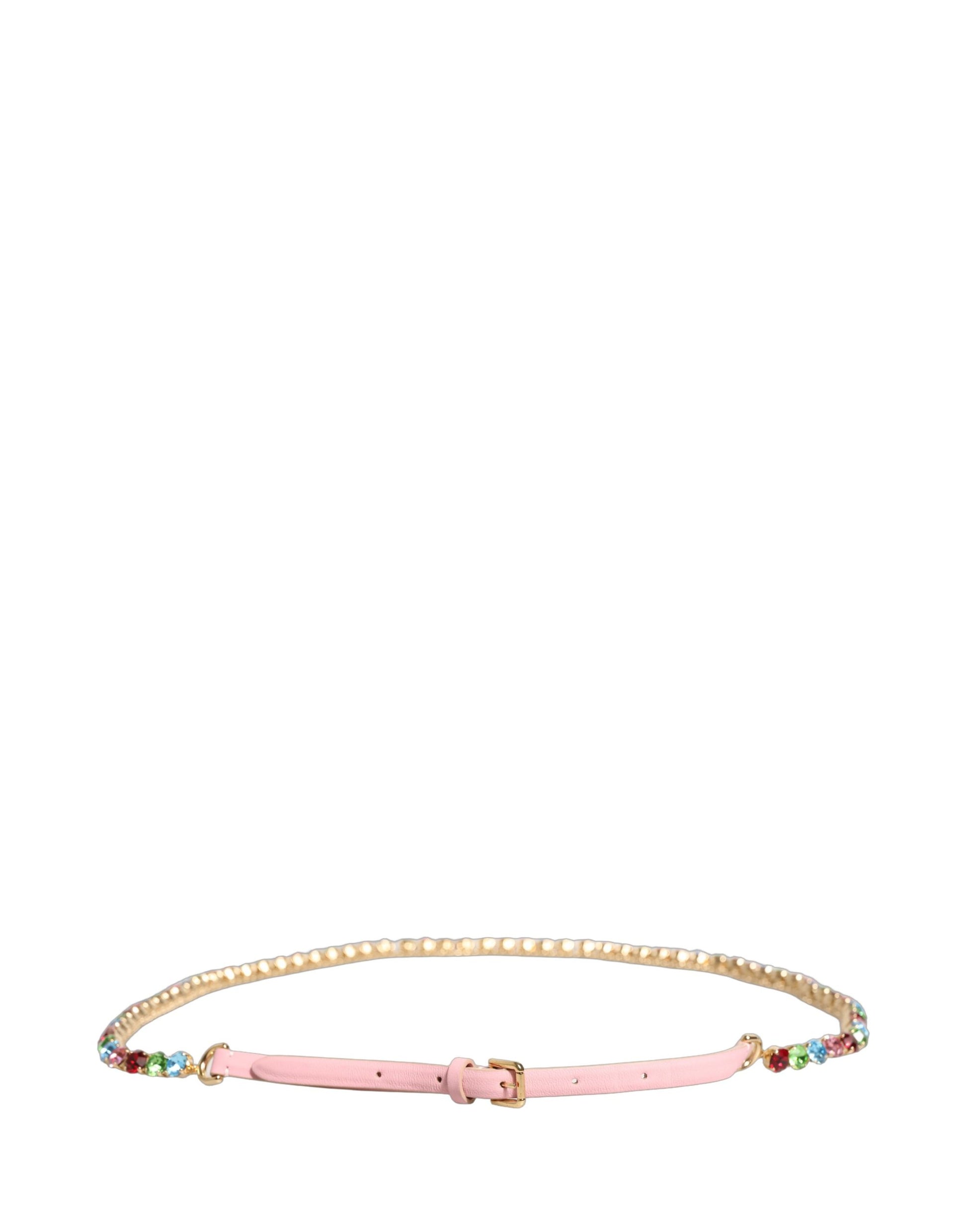 Dolce & Gabbana Pink Leather Crystal Chain Embellished Belt Curated Luxury Accessories by Orvyn