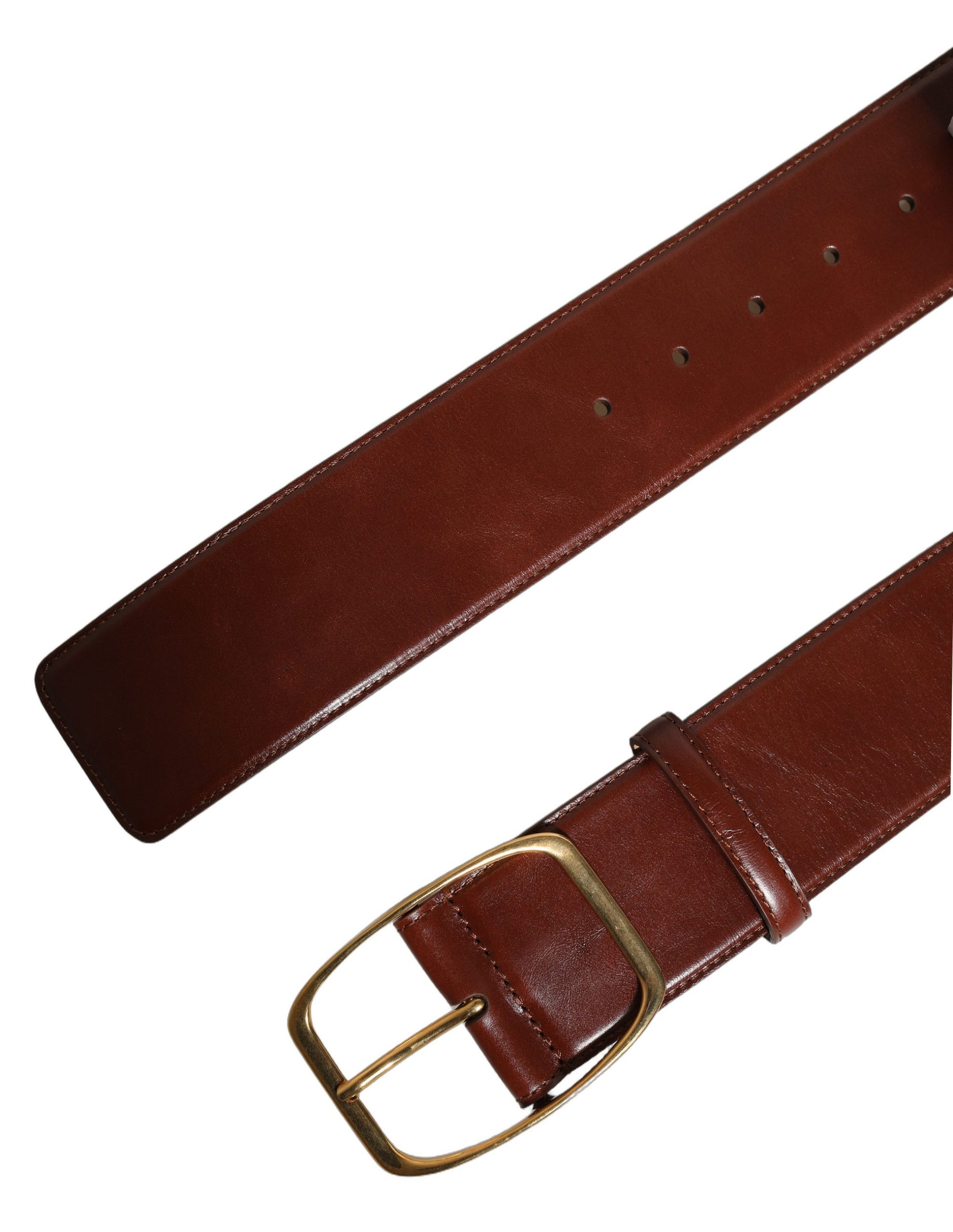 Dolce & Gabbana Brown Calfskin Leather Gold Metal Buckle Belt Curated Luxury Accessories by Orvyn