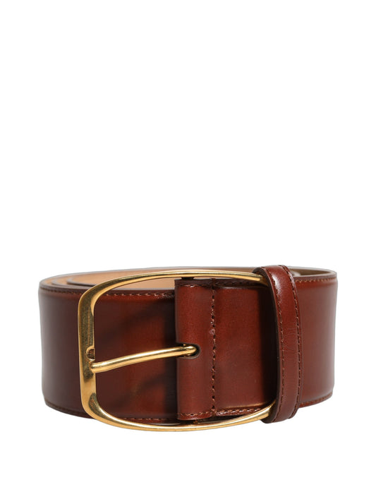 Dolce & Gabbana Brown Calfskin Leather Gold Metal Buckle Belt Curated Luxury Accessories by Orvyn