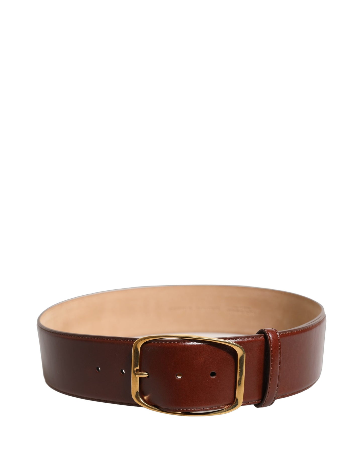 Dolce & Gabbana Brown Calfskin Leather Gold Metal Buckle Belt Curated Luxury Accessories by Orvyn