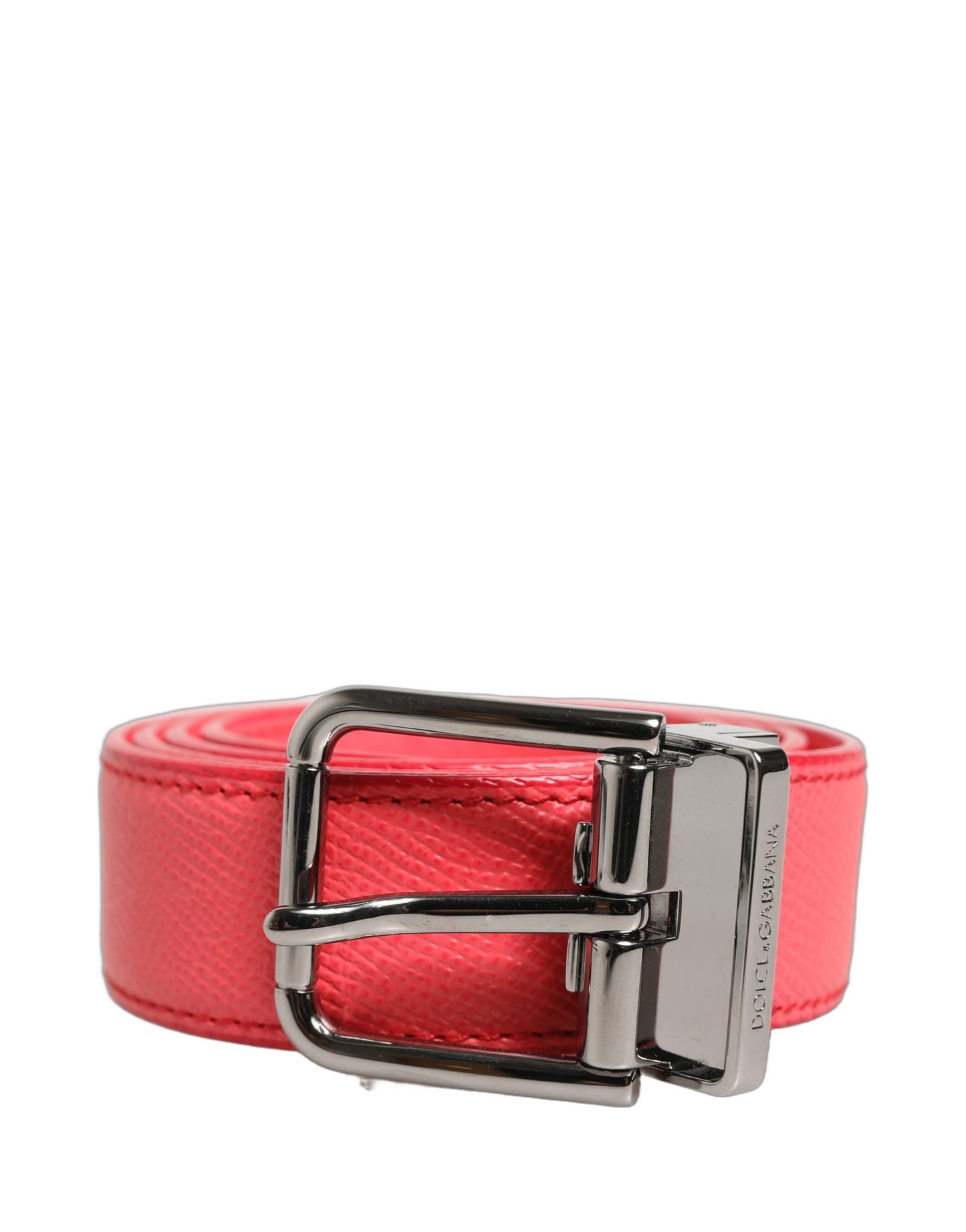 Dolce & Gabbana Pink Lambskin Leather Silver Metal Buckle Belt Curated Luxury Accessories by Orvyn