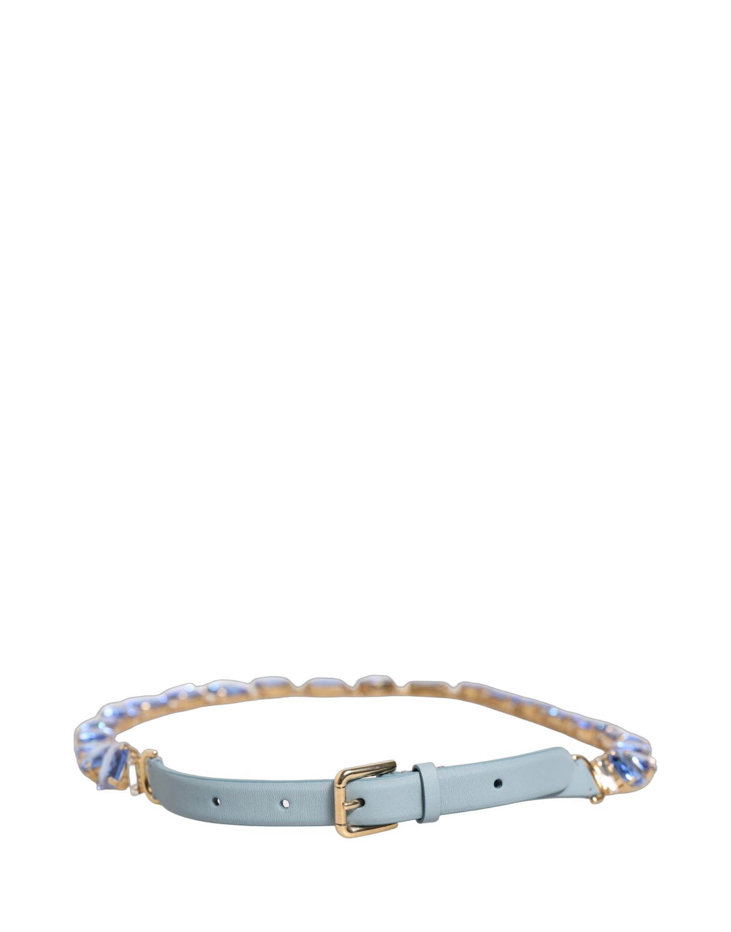 Dolce & Gabbana Blue Leather Crystal Chain Embellished Belt Curated Luxury Accessories by Orvyn