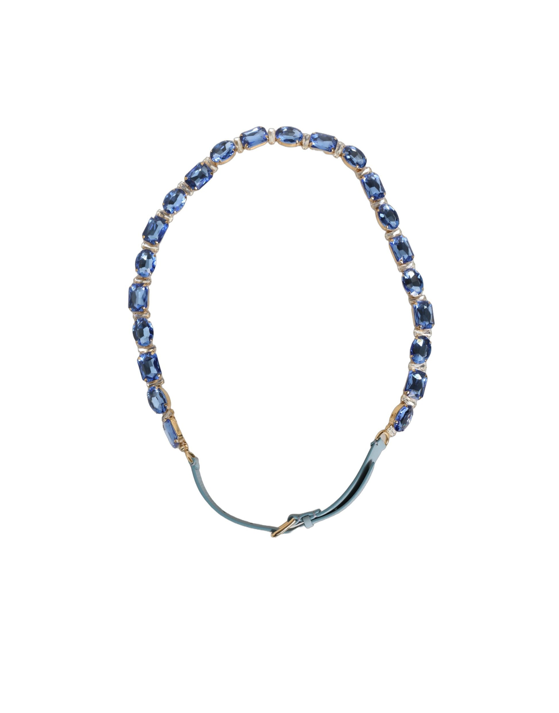 Dolce & Gabbana Blue Leather Crystal Chain Embellished Belt Curated Luxury Accessories by Orvyn